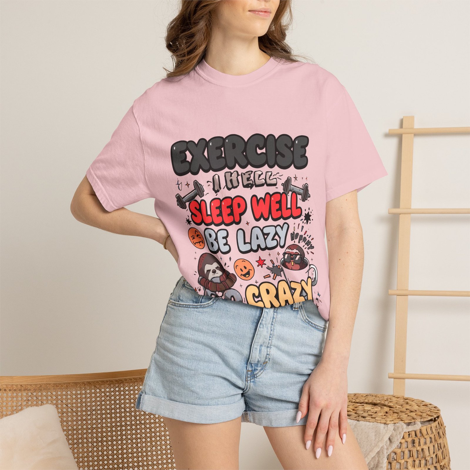 Funny Sloth T-Shirt – "Exercise Sleep Well Be Lazy Be Crazy" Graphic Tee - Image 32