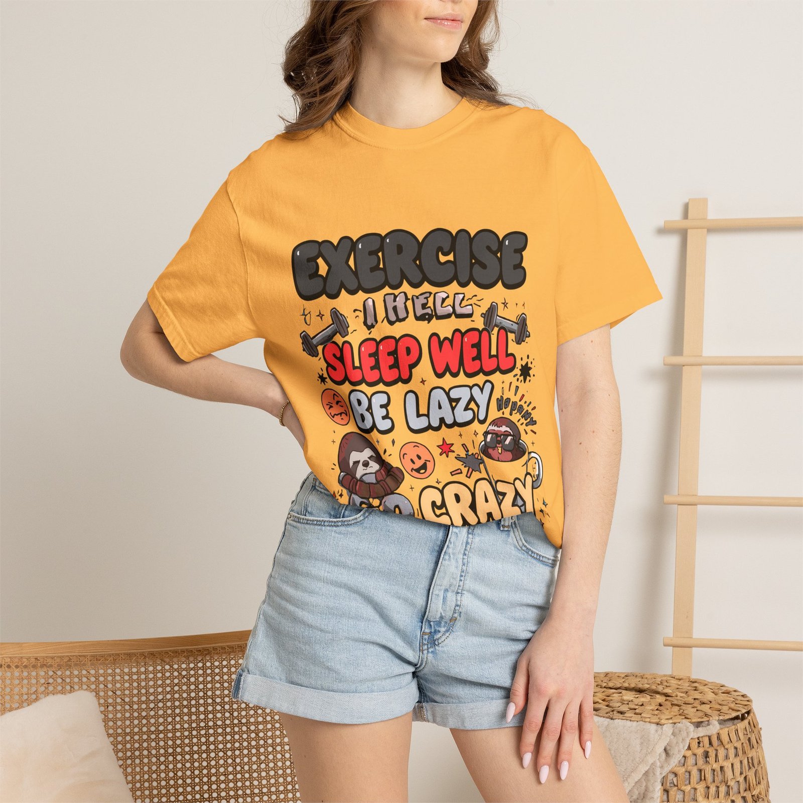 Funny Sloth T-Shirt – "Exercise Sleep Well Be Lazy Be Crazy" Graphic Tee - Image 8