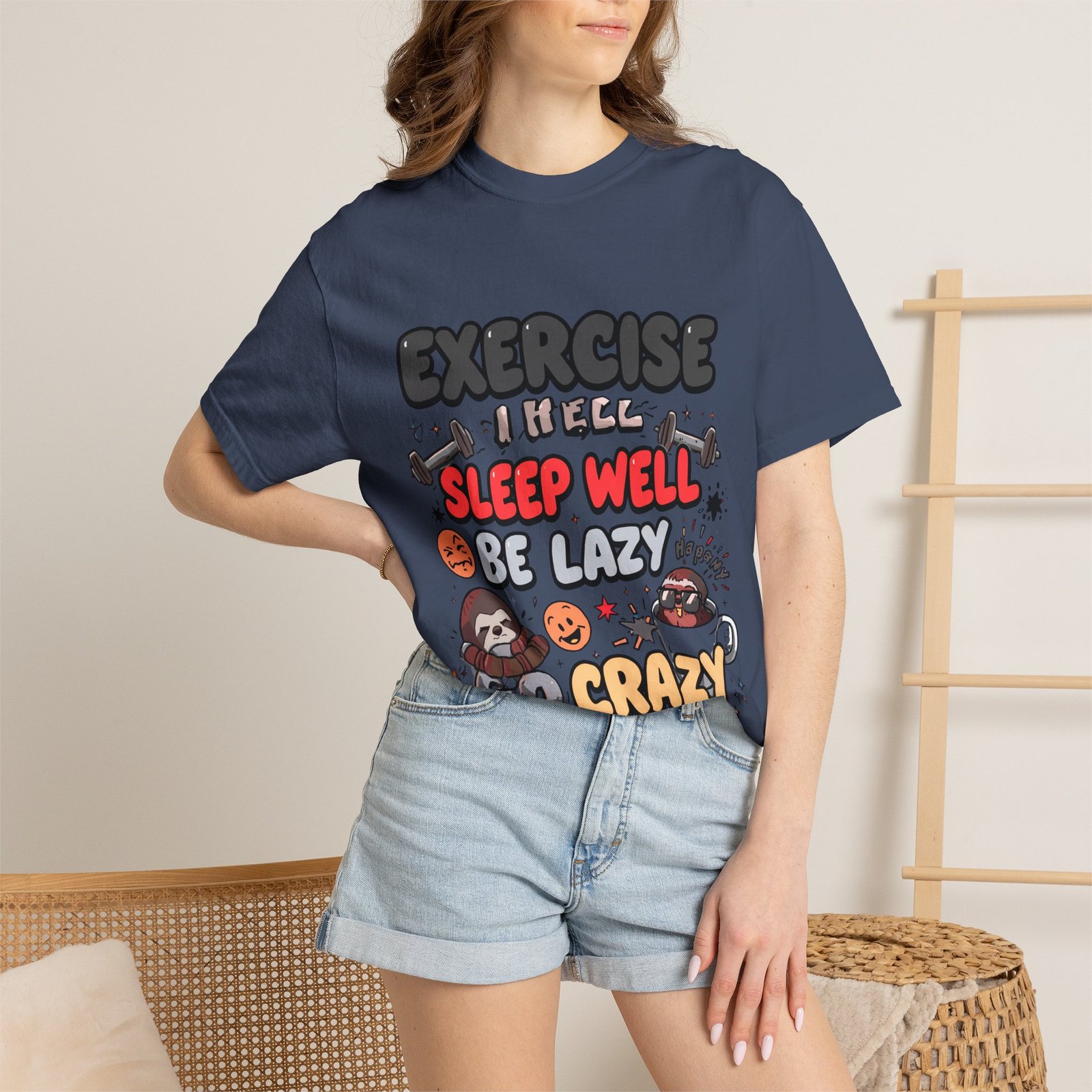 Funny Sloth T-Shirt – "Exercise Sleep Well Be Lazy Be Crazy" Graphic Tee - Image 24