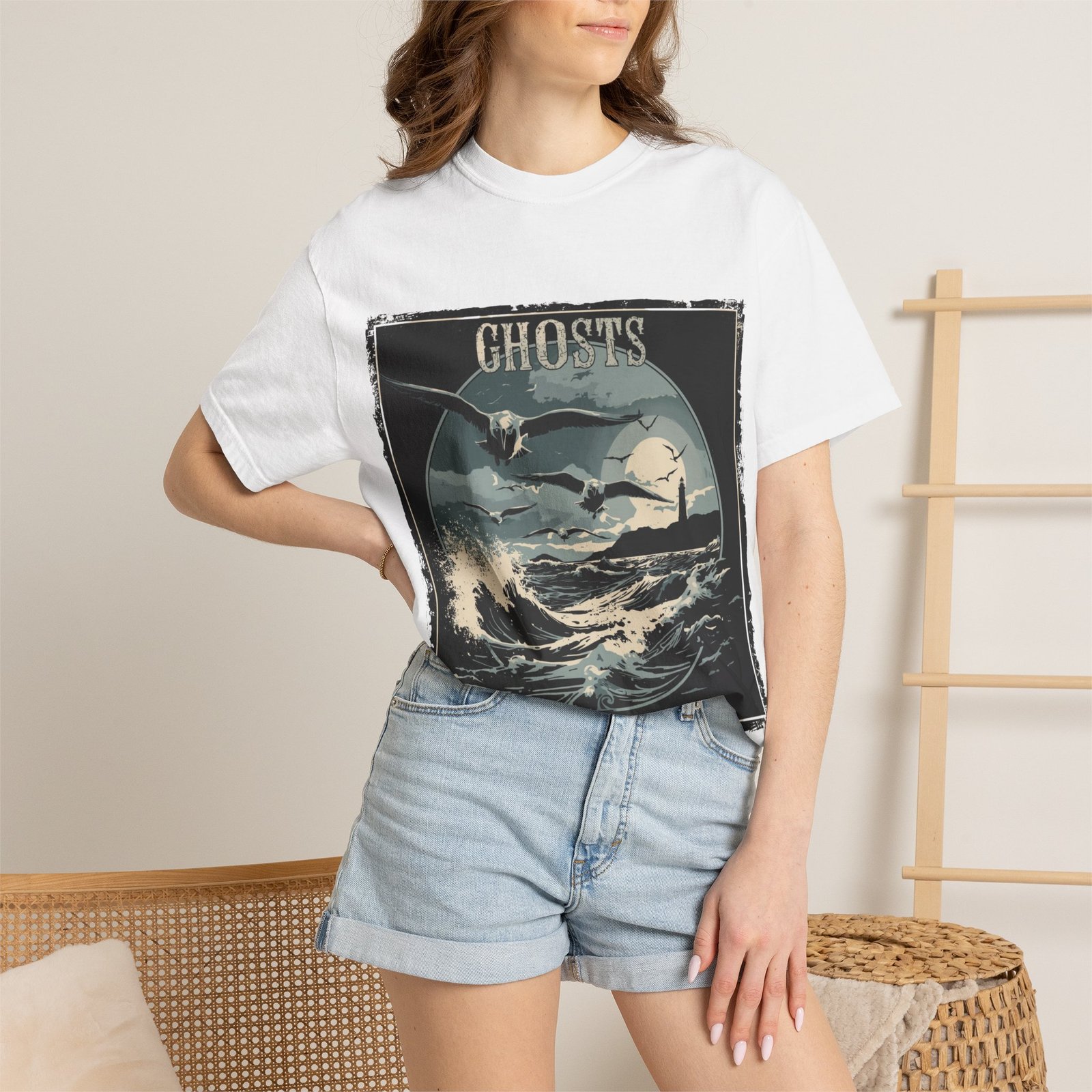 Vintage Ghosts Seaside Wave T Shirt | Retro Coastal Graphic Tee
