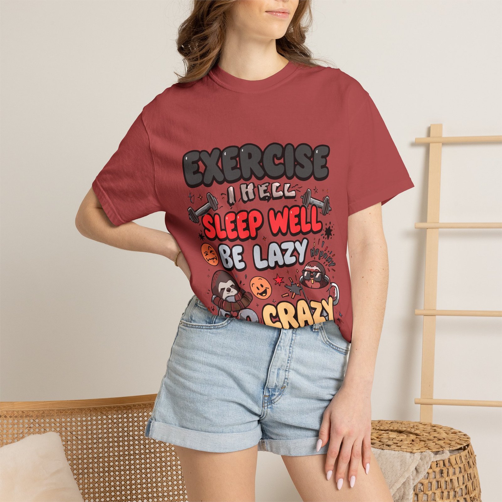 Funny Sloth T-Shirt – "Exercise Sleep Well Be Lazy Be Crazy" Graphic Tee - Image 36