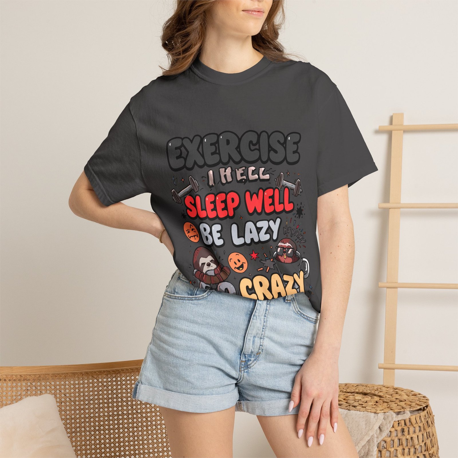 Funny Sloth T-Shirt – "Exercise Sleep Well Be Lazy Be Crazy" Graphic Tee - Image 28