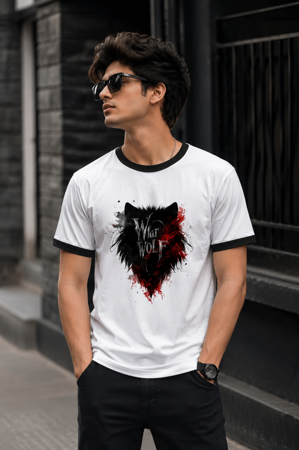 Wolf Spirit Graphic Ringer T-Shirt - Image 5