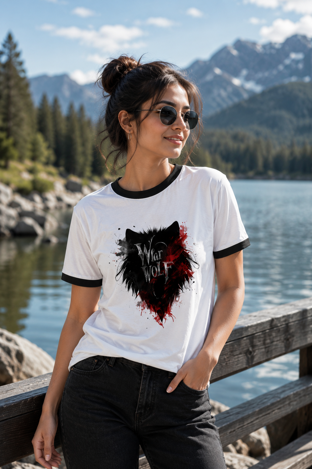 Wolf Spirit Graphic Ringer T-Shirt