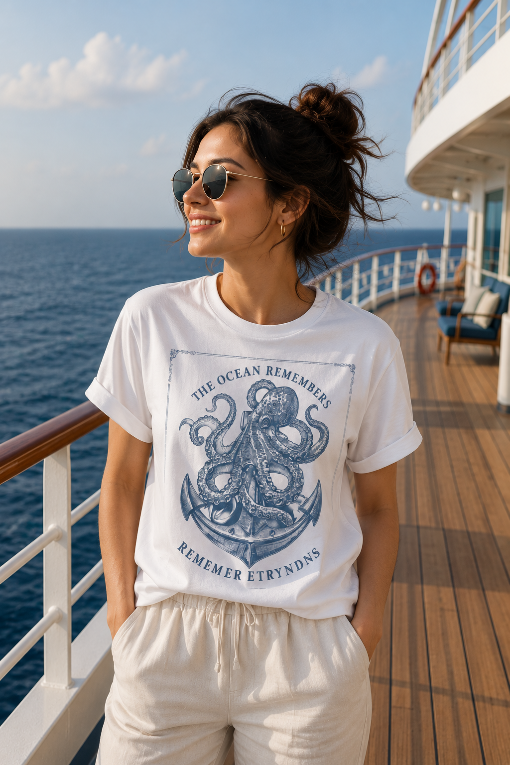 Vintage Octopus Anchor T-Shirt | White Ocean Graphic Tee