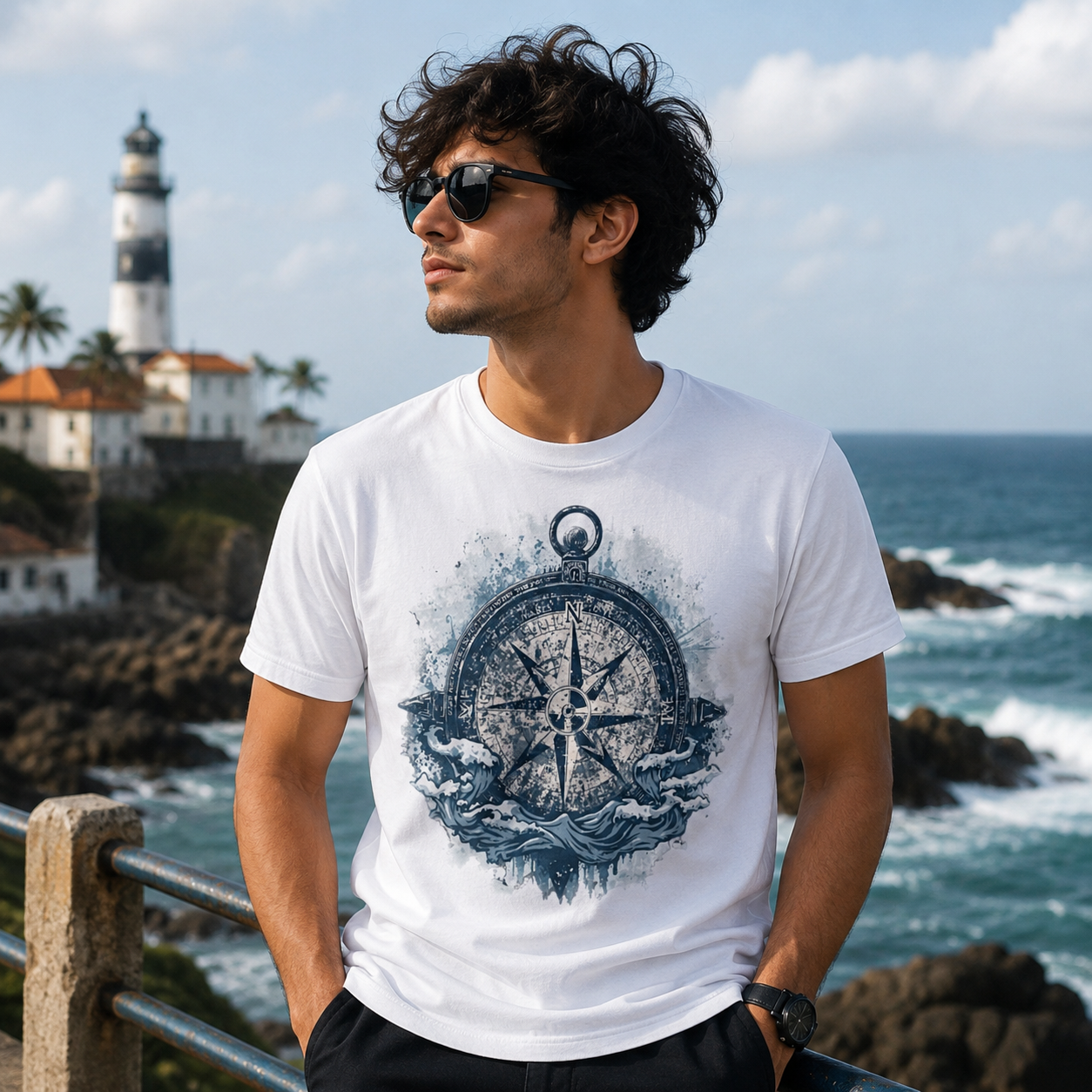 Widows Bay Lost Between Waves And The Truth Nautical Compass T-Shirt