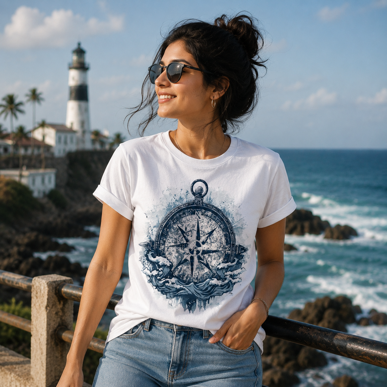 Widows Bay Lost Between Waves And The Truth Nautical Compass T-Shirt - Image 5