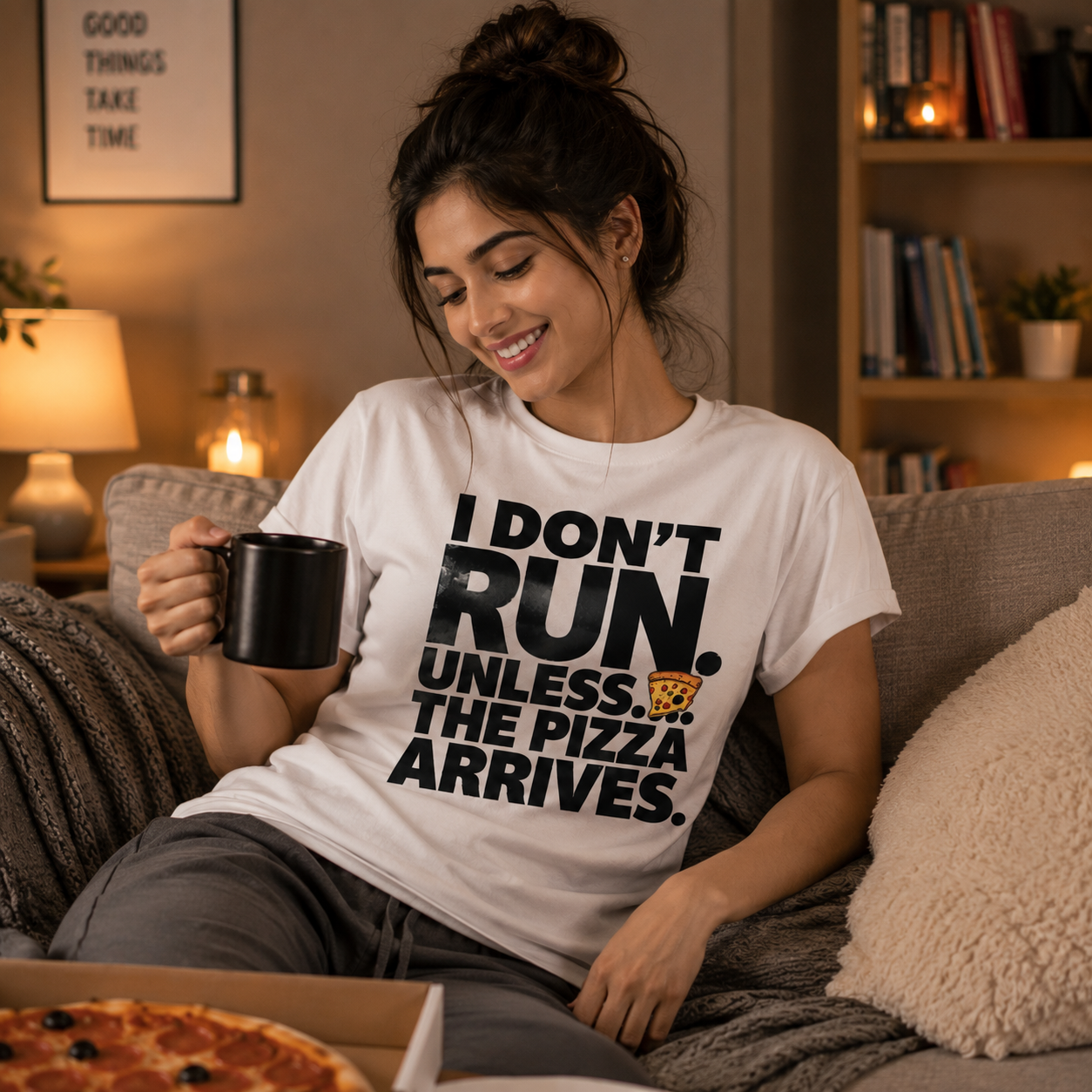 Funny Pizza Quote T-Shirt Cozy Living Room Style