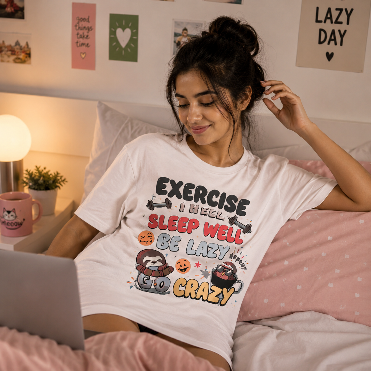 Funny Lazy Lifestyle T-Shirt | White Graphic Tee | Relaxed Mood - Image 4
