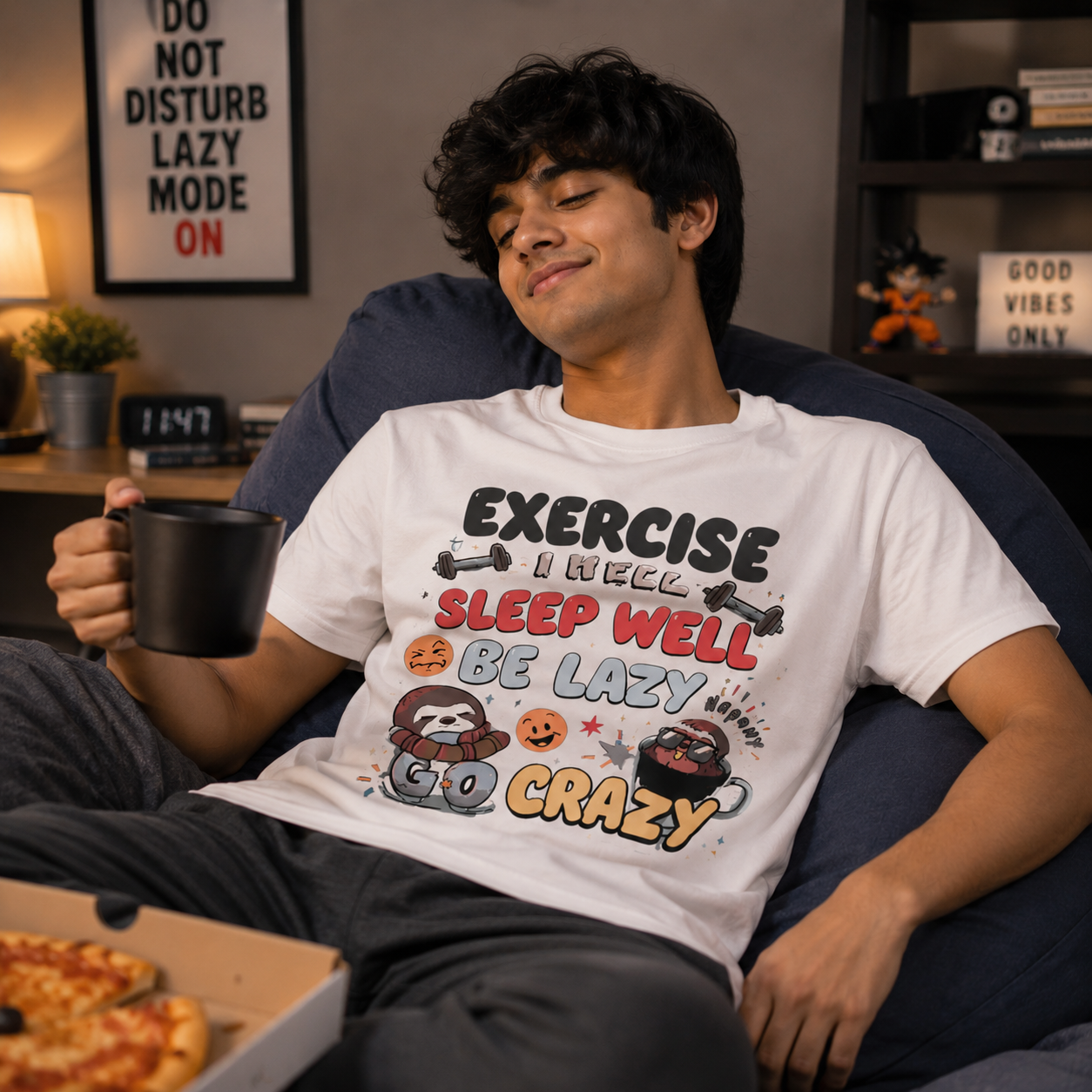Funny Lazy Lifestyle T-Shirt | White Graphic Tee | Relaxed Mood