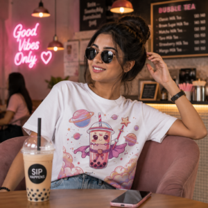 Cute Bubble Tea Graphic T-Shirt | Women's White Tee | Café Aesthetic