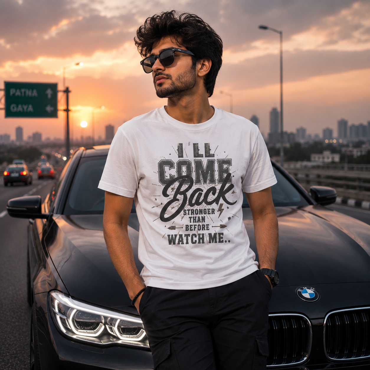 Motivational T-Shirt White Graphic Tee | Luxury Car Highway Style - Image 2
