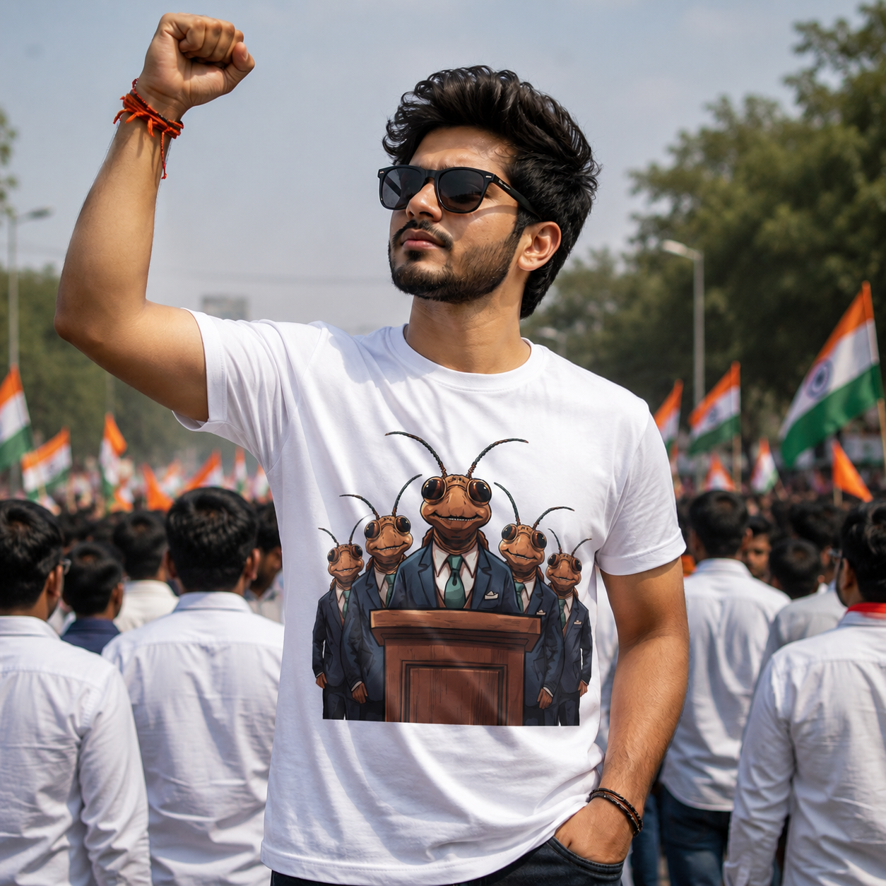 Funny Cockroach Politician Graphic T-Shirt | White Men's Tee | Political Rally Streetwear