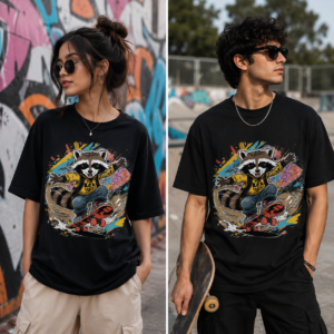 Skateboard Raccoon T-Shirt — Graphic Skateboarding Tee for Kids & Teens