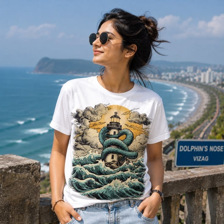 Kraken Lighthouse Nautical T-Shirt Sea Monster Ocean Horror Lighthouse