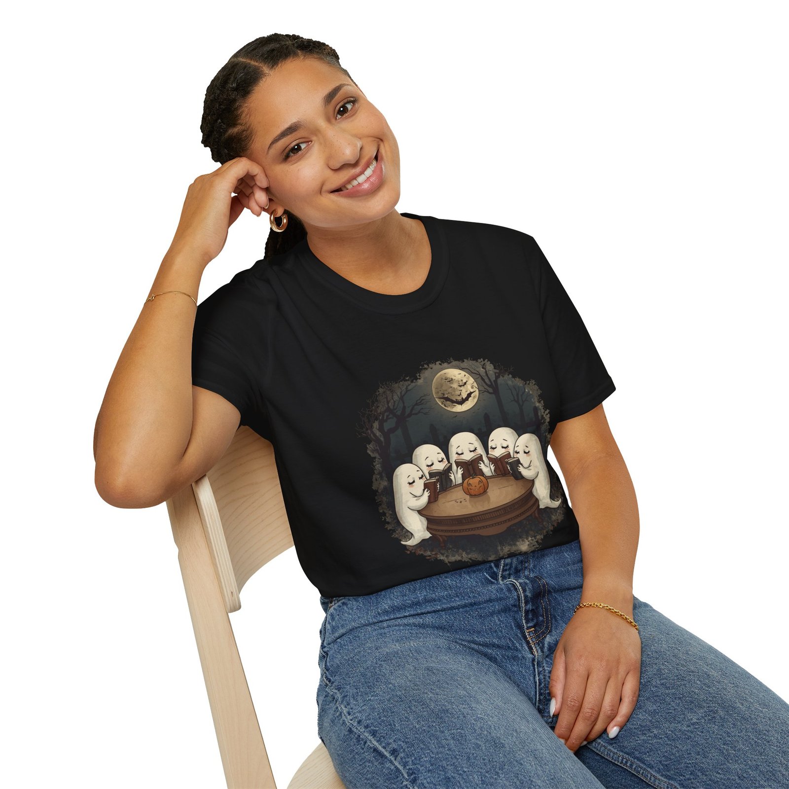Ghost Book Club T-Shirt | Cute Halloween Reading Ghosts Tee | Spooky Fall Unisex Shirt - Image 12