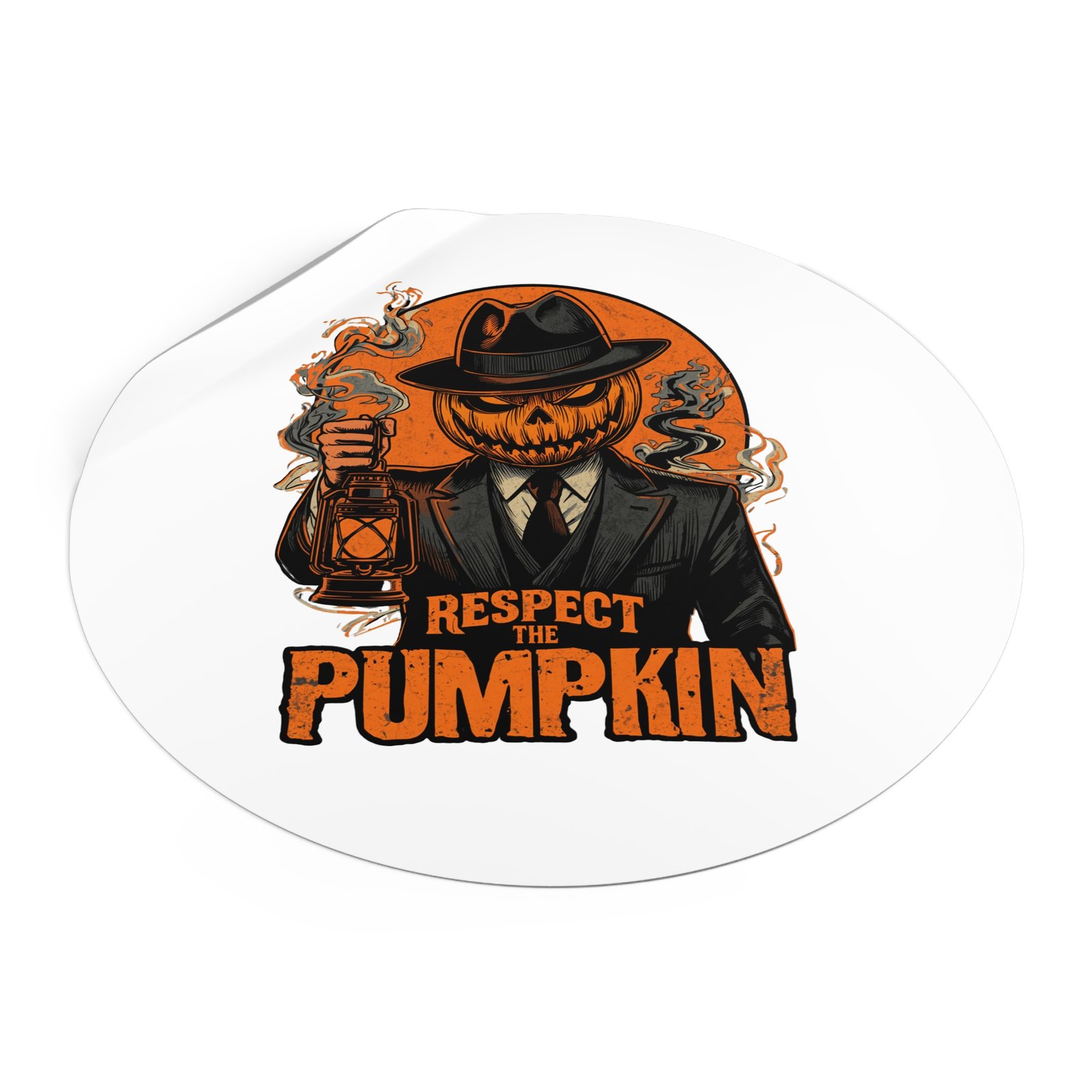 Round Sticker — "Respect the Pumpkin" Jack-O’-Lantern Horror Vinyl Sticker - Image 14