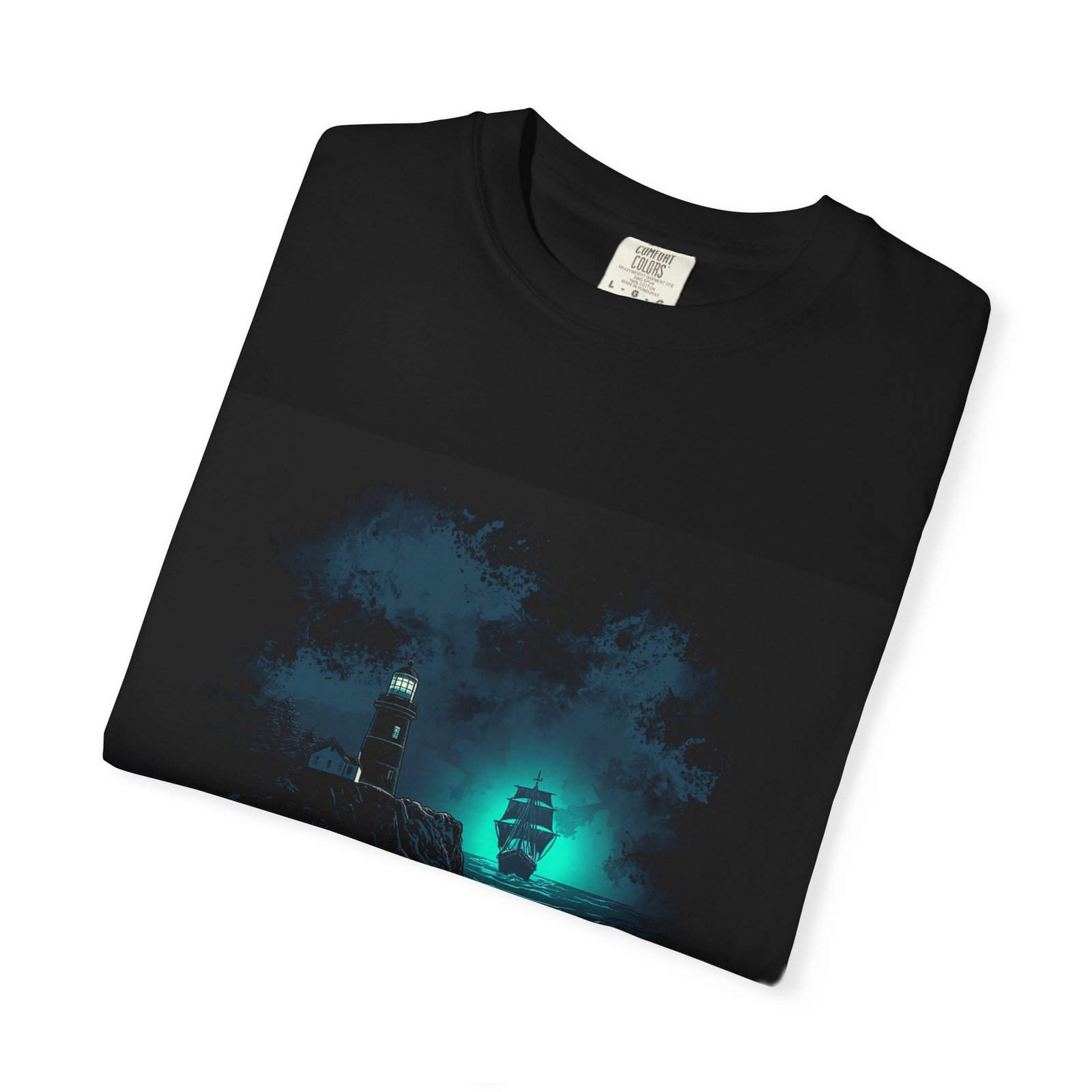 Mystic Lighthouse Night Ocean T-Shirt - Image 3