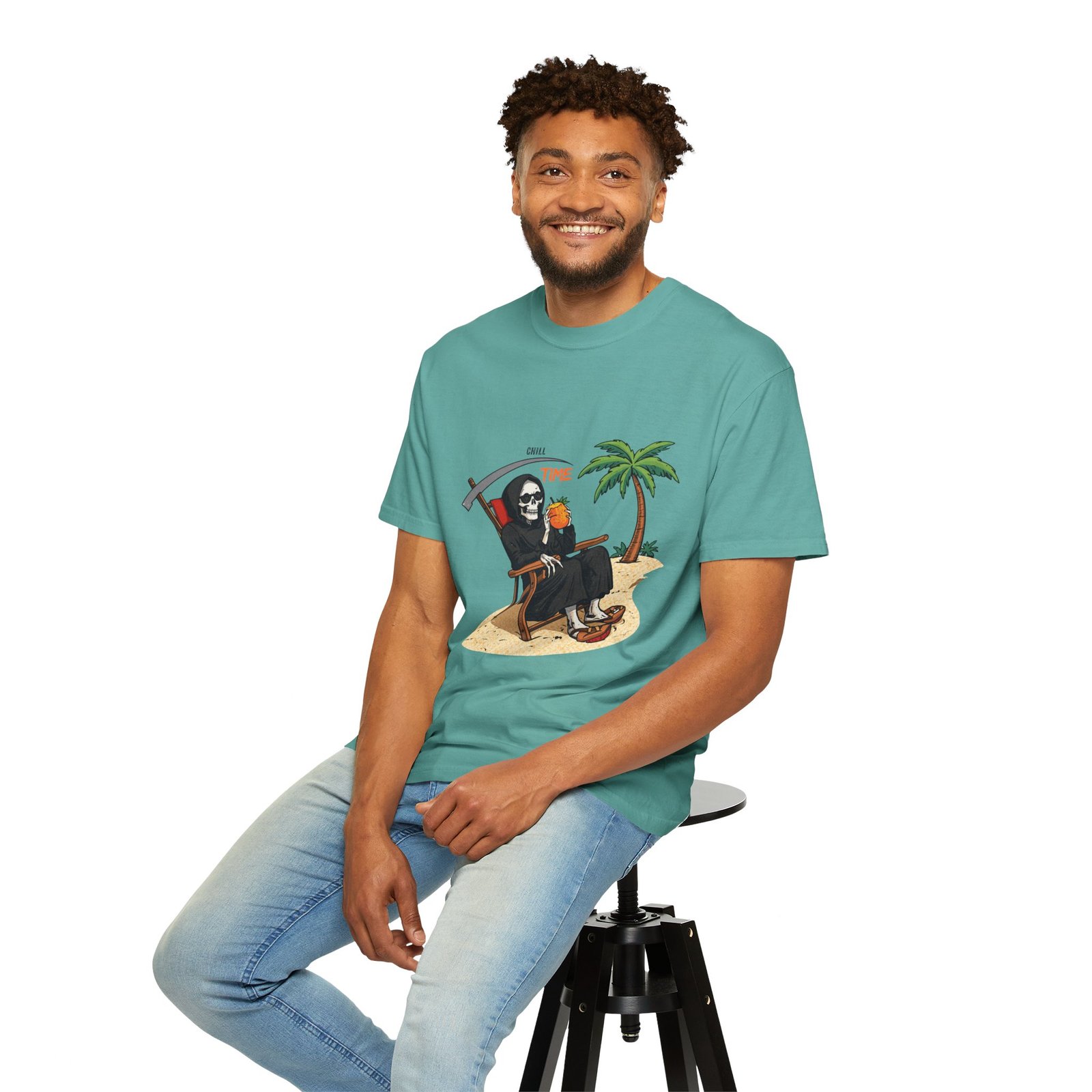 Time to Relax Grim Reaper Beach T-Shirt | Funny Skeleton Summer Graphic Tee - Image 22