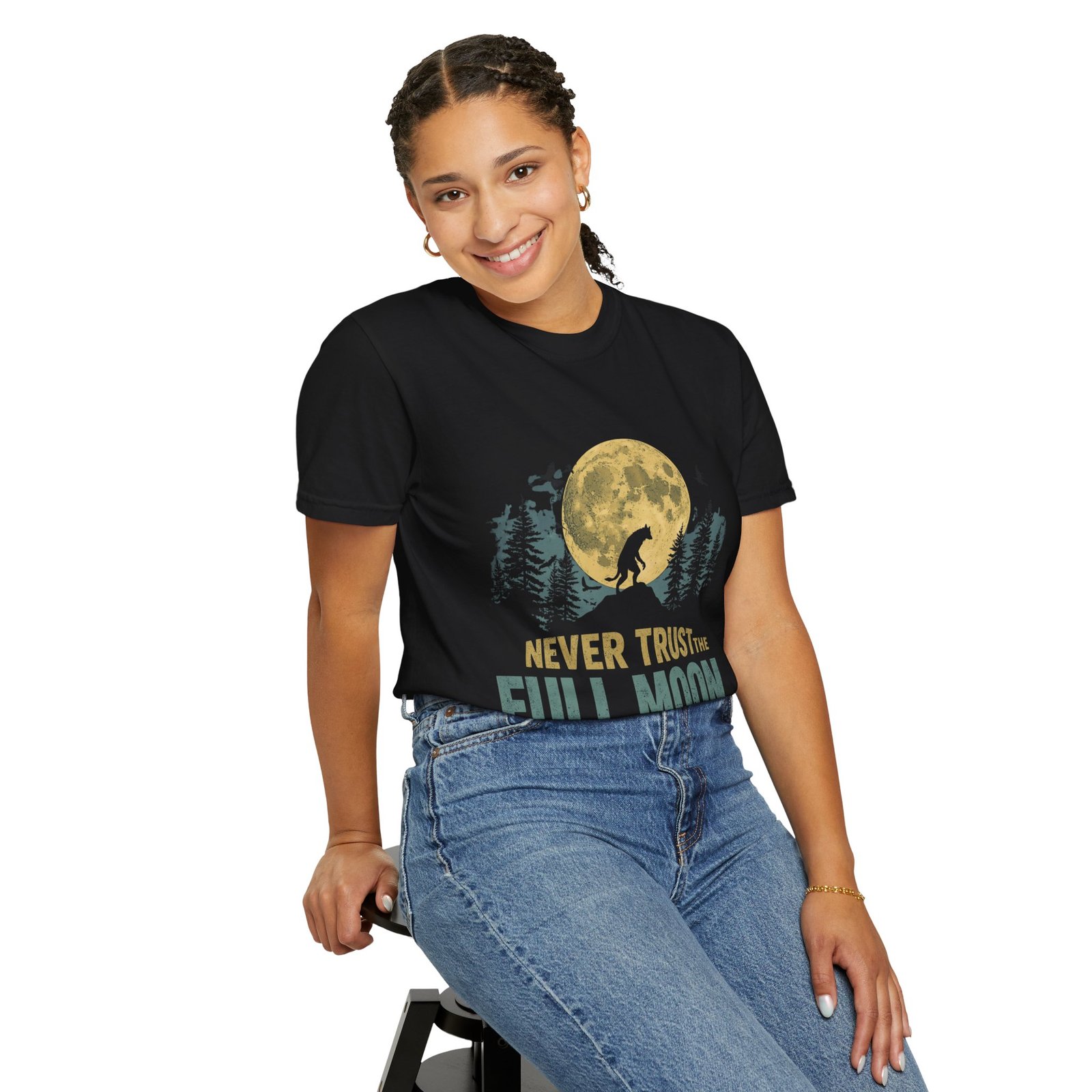 Never Trust The Full Moon Werewolf Graphic T-Shirt | Vintage Horror Moon Tee - Image 47
