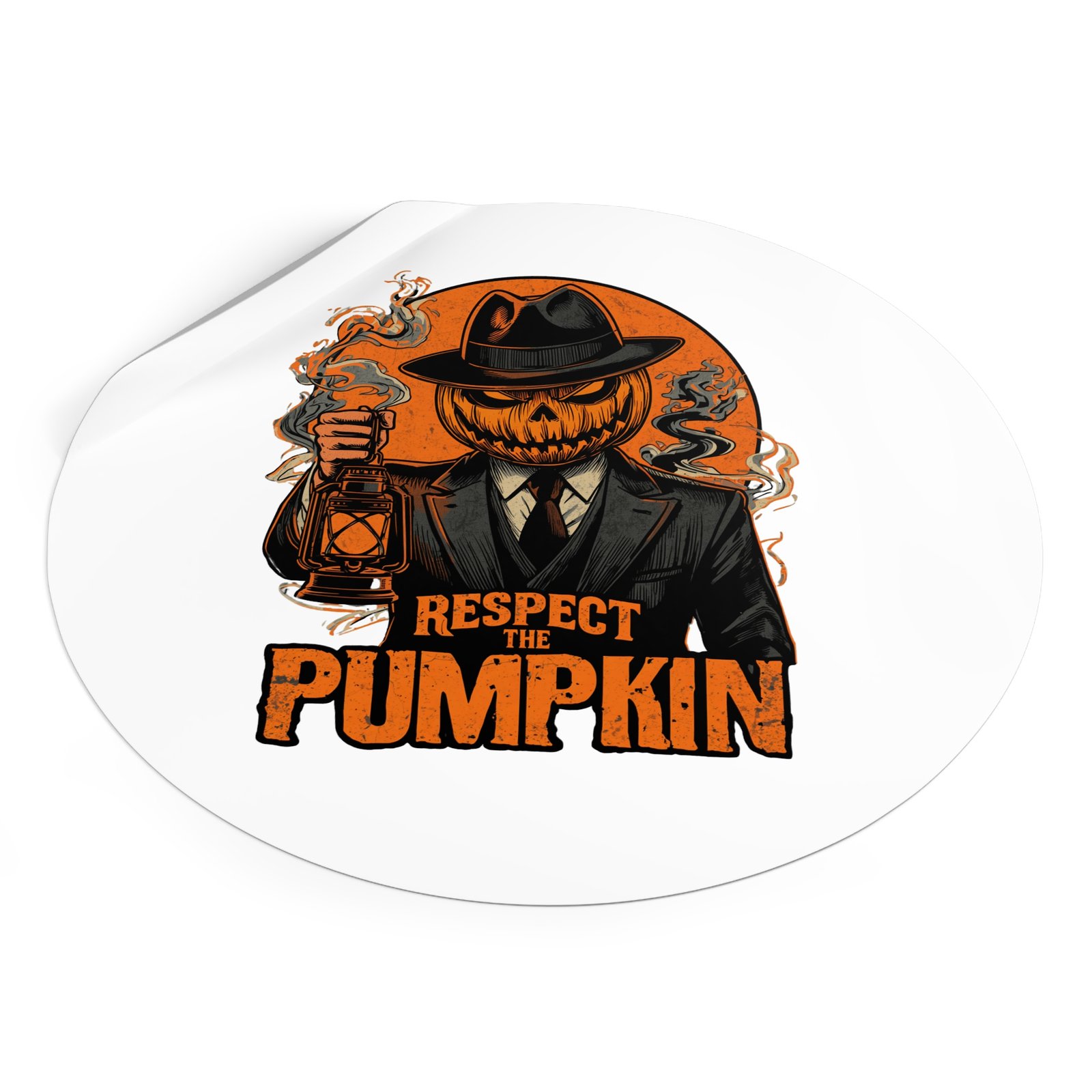 Round Sticker — "Respect the Pumpkin" Jack-O’-Lantern Horror Vinyl Sticker - Image 18