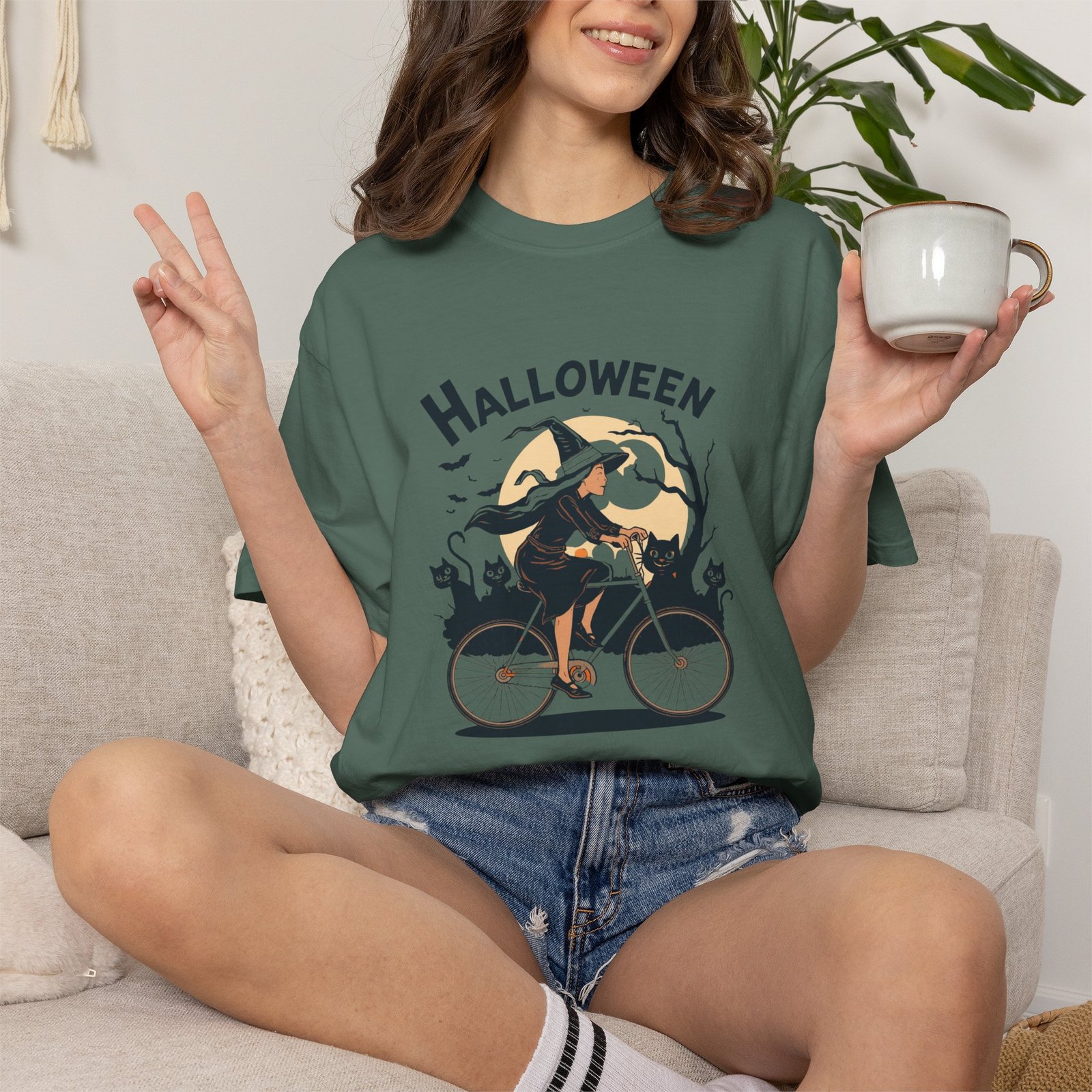Halloween Witch Bike T-Shirt - Image 35