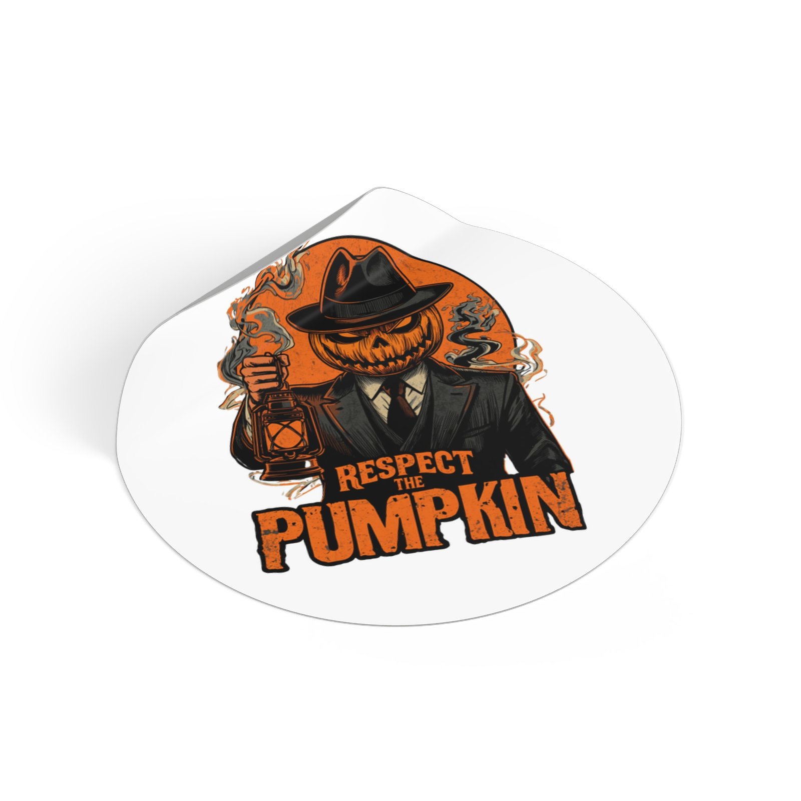 Round Sticker — "Respect the Pumpkin" Jack-O’-Lantern Horror Vinyl Sticker - Image 2