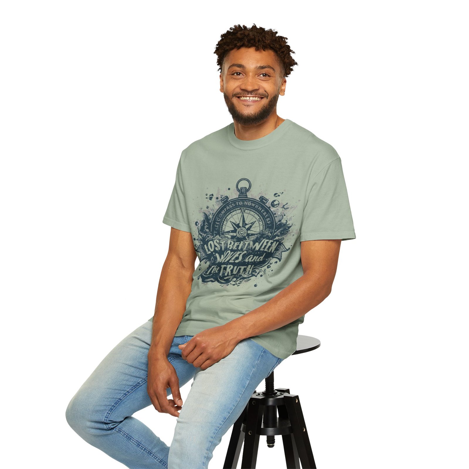 Compass & Waves Graphic T-Shirt — "Lost Between Waves and the Truth" Nautical Tee - Image 17
