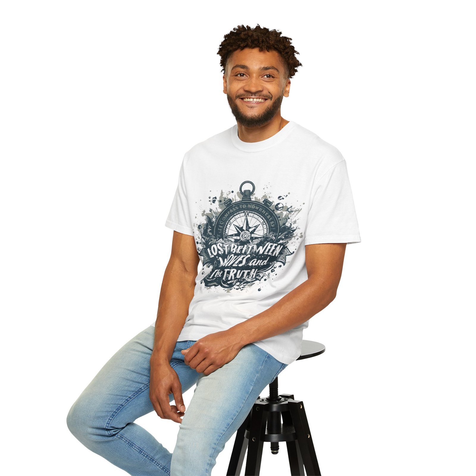 Compass & Waves Graphic T-Shirt — "Lost Between Waves and the Truth" Nautical Tee - Image 8