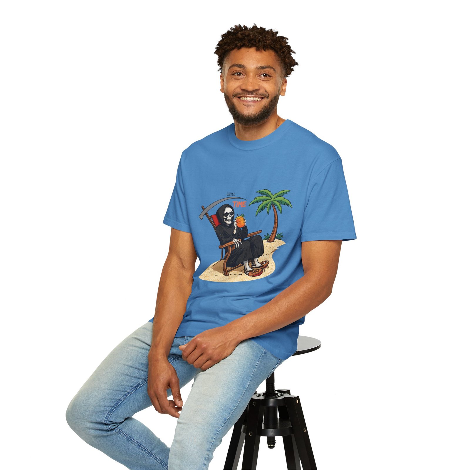 Time to Relax Grim Reaper Beach T-Shirt | Funny Skeleton Summer Graphic Tee - Image 36