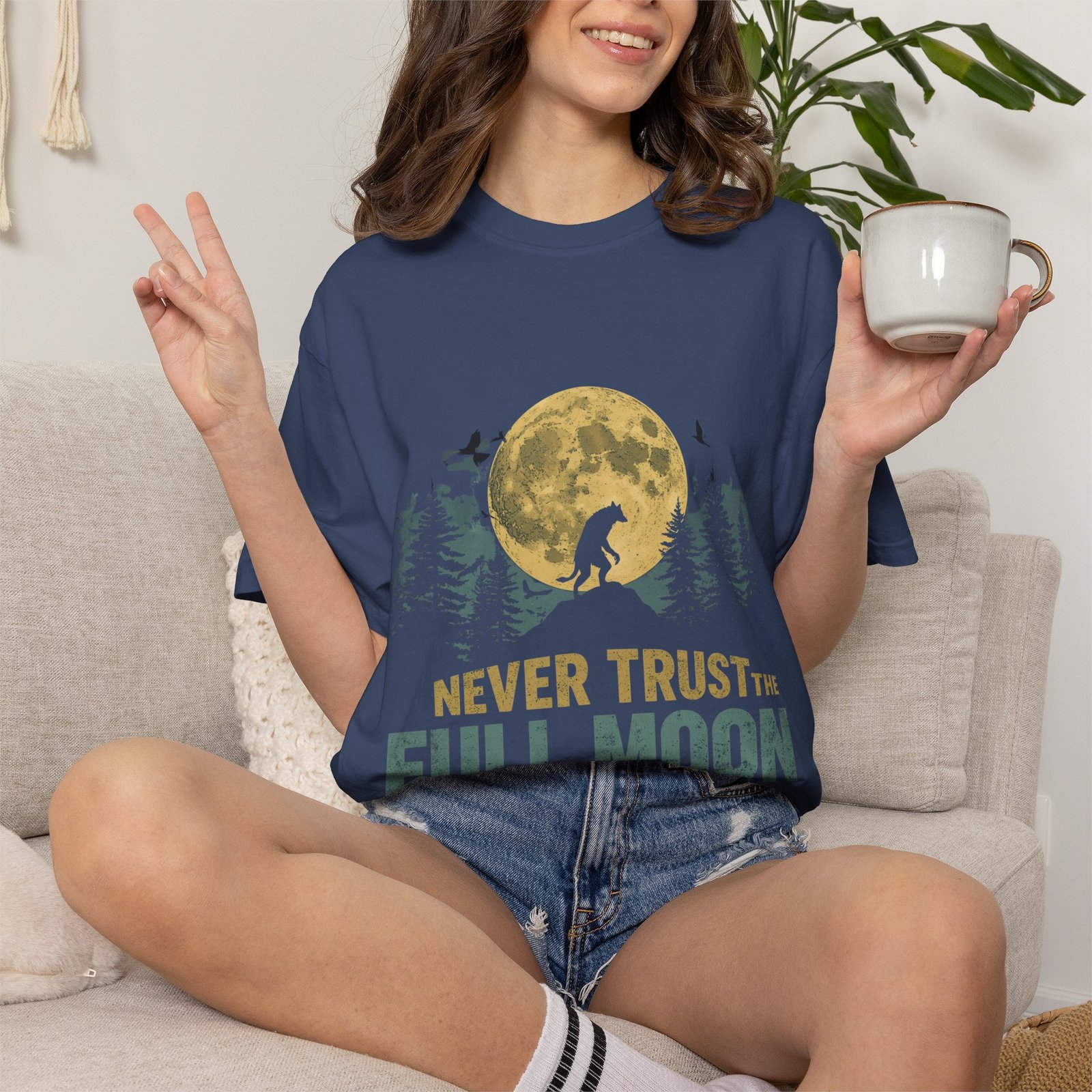 Never Trust The Full Moon Werewolf Graphic T-Shirt | Vintage Horror Moon Tee - Image 30