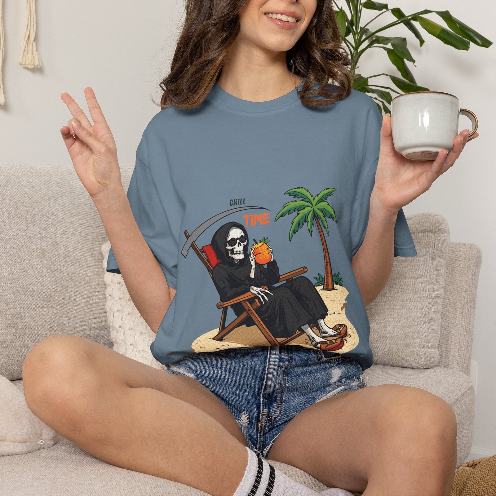 Time to Relax Grim Reaper Beach T-Shirt | Funny Skeleton Summer Graphic Tee - Image 27