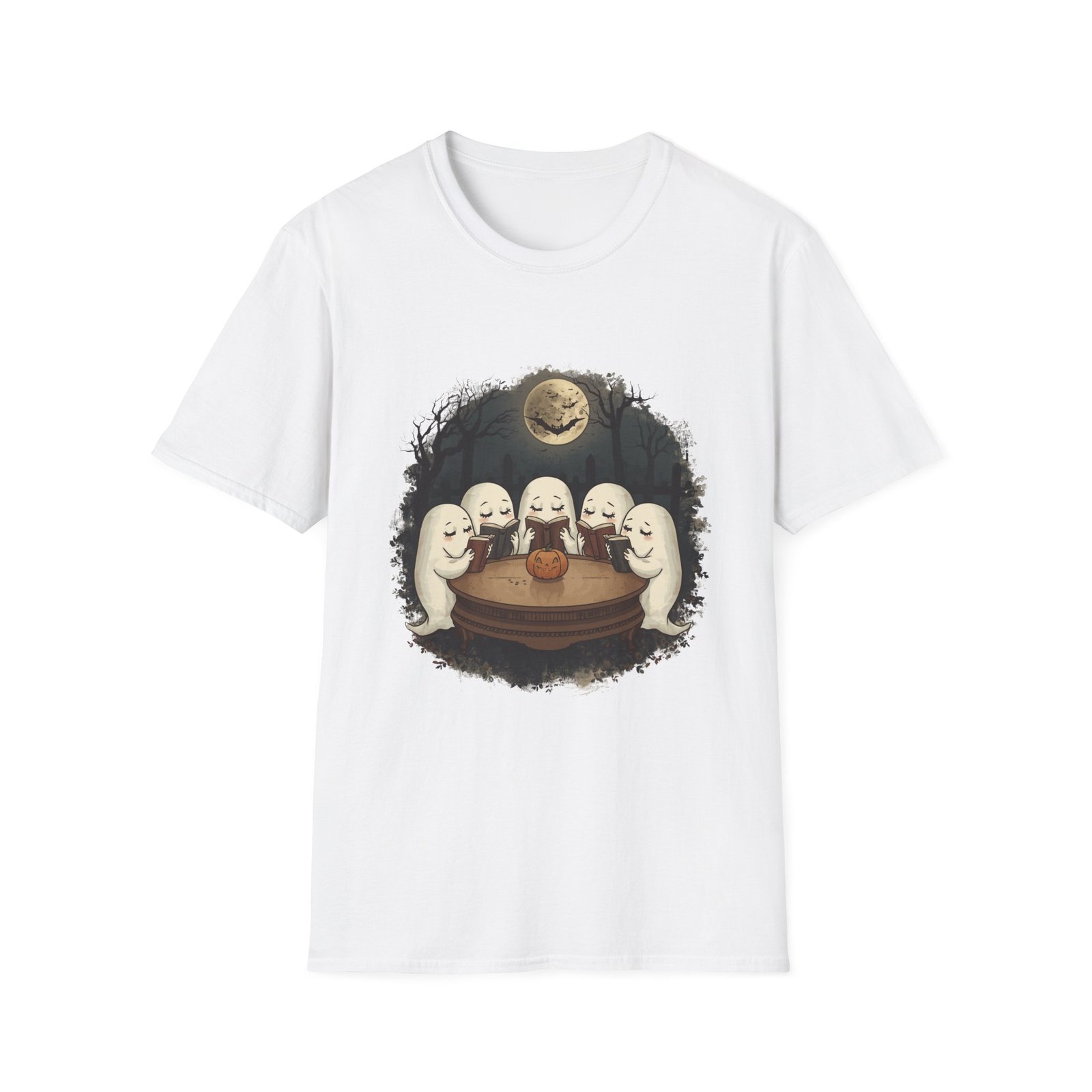Ghost Book Club T-Shirt | Cute Halloween Reading Ghosts Tee | Spooky Fall Unisex Shirt - Image 3