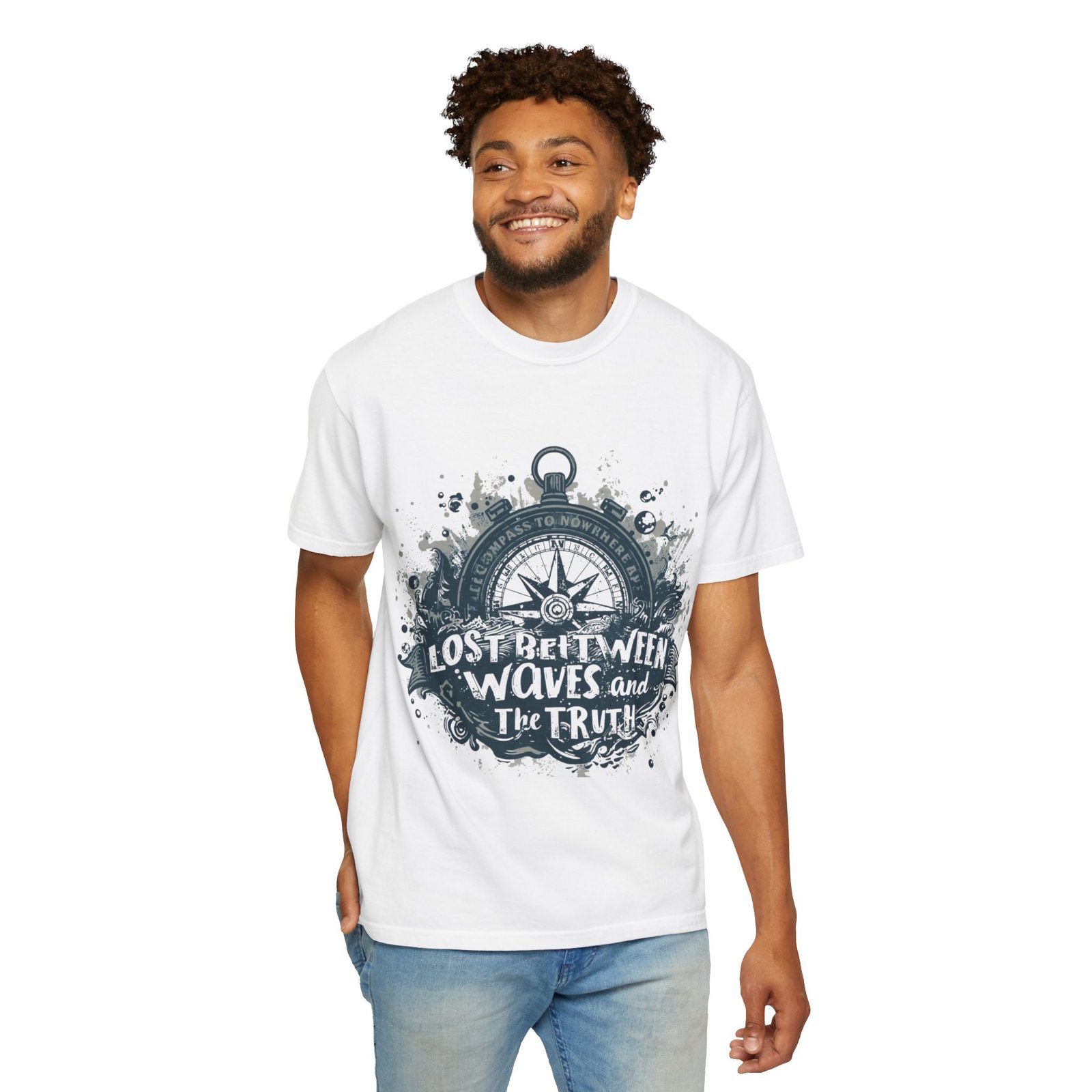 Compass & Waves Graphic T-Shirt — "Lost Between Waves and the Truth" Nautical Tee - Image 7