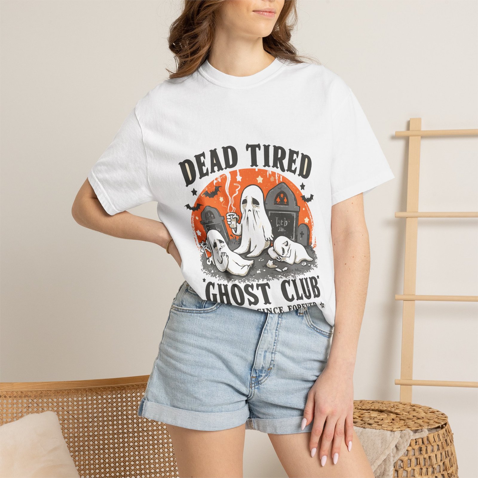 Dead Tired Ghost Club T-Shirt | Funny Halloween Ghost Graphic Tee - Image 4