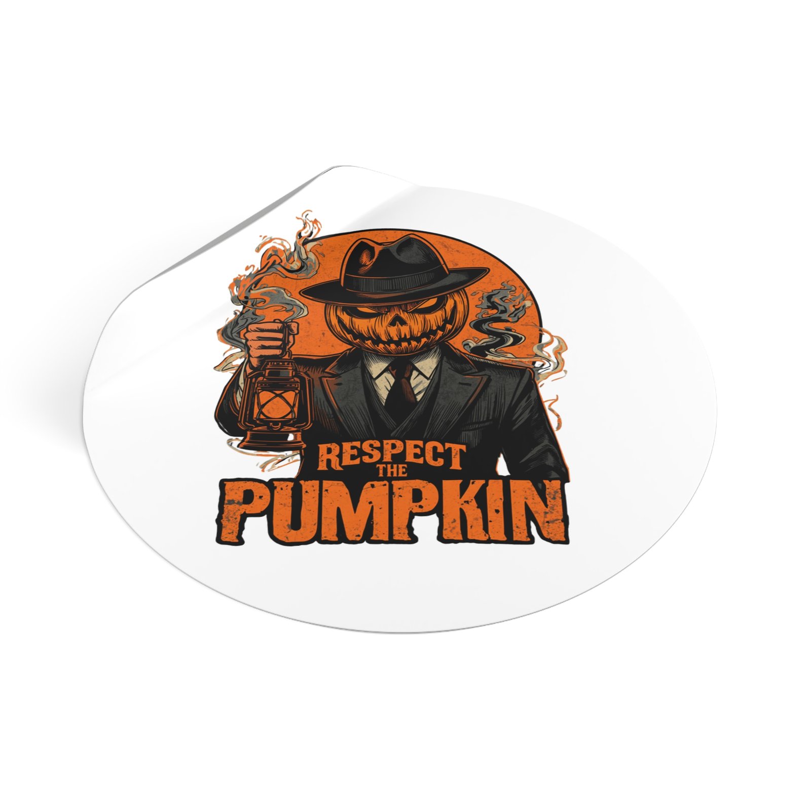 Round Sticker — "Respect the Pumpkin" Jack-O’-Lantern Horror Vinyl Sticker - Image 6