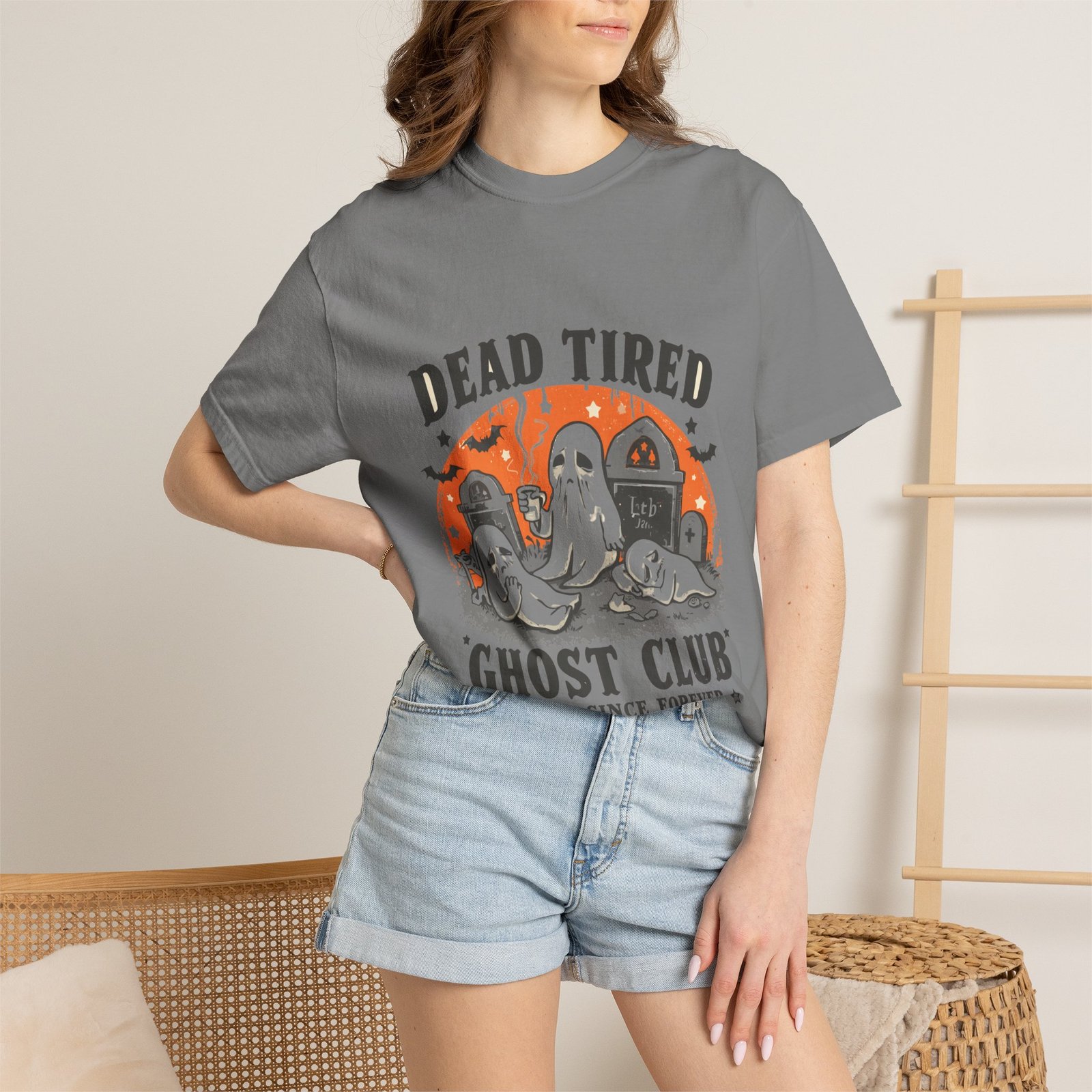 Dead Tired Ghost Club T-Shirt | Funny Halloween Ghost Graphic Tee - Image 8