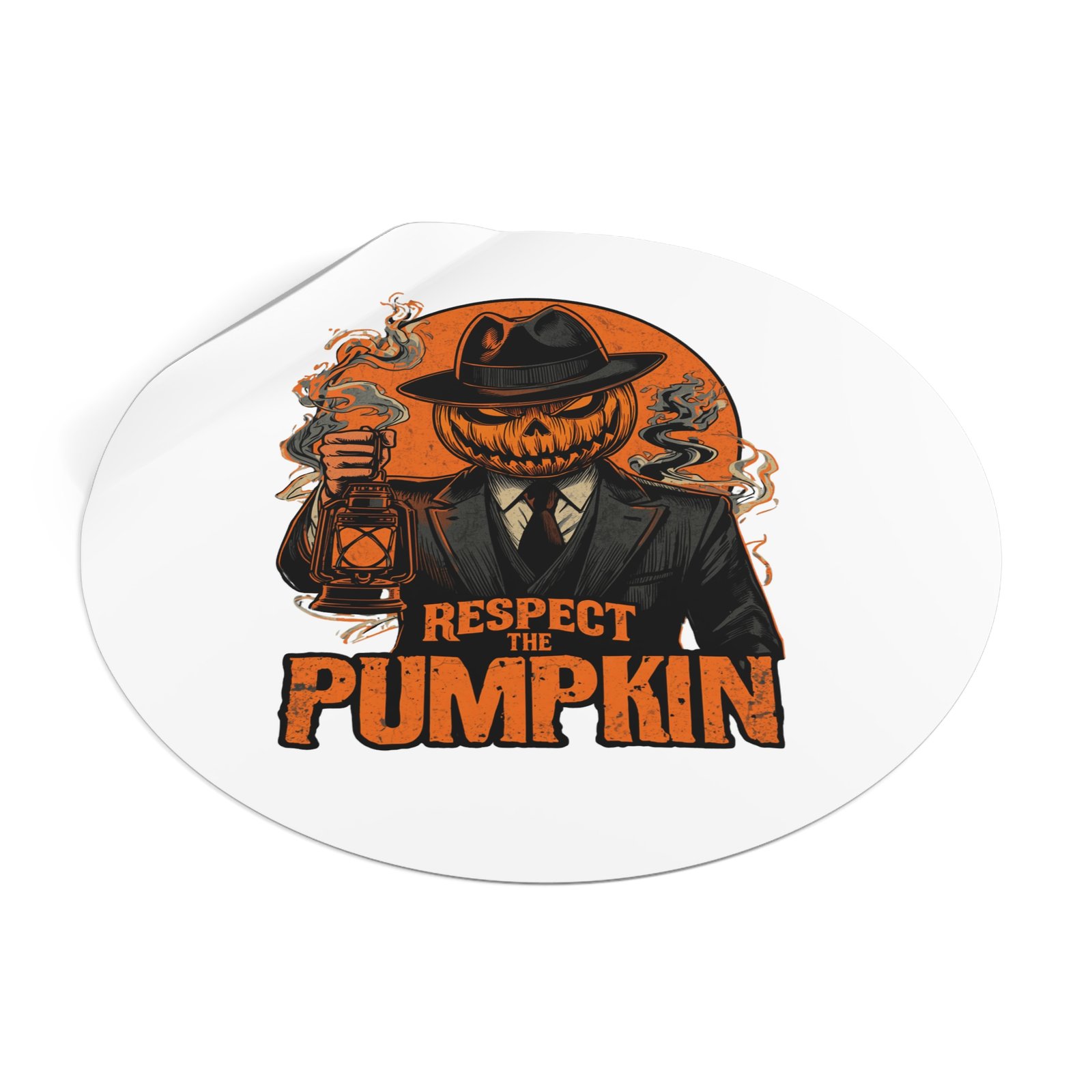 Round Sticker — "Respect the Pumpkin" Jack-O’-Lantern Horror Vinyl Sticker - Image 10