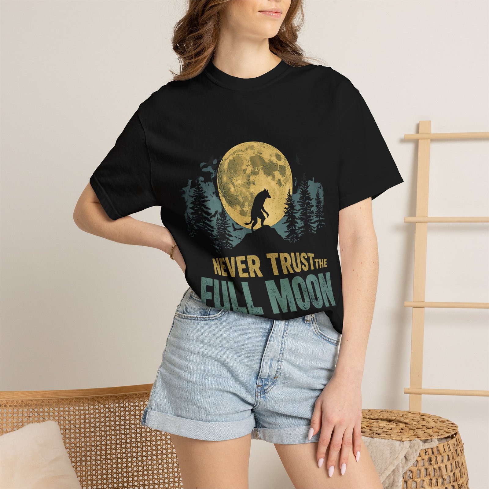 Never Trust The Full Moon Werewolf Graphic T-Shirt | Vintage Horror Moon Tee - Image 45