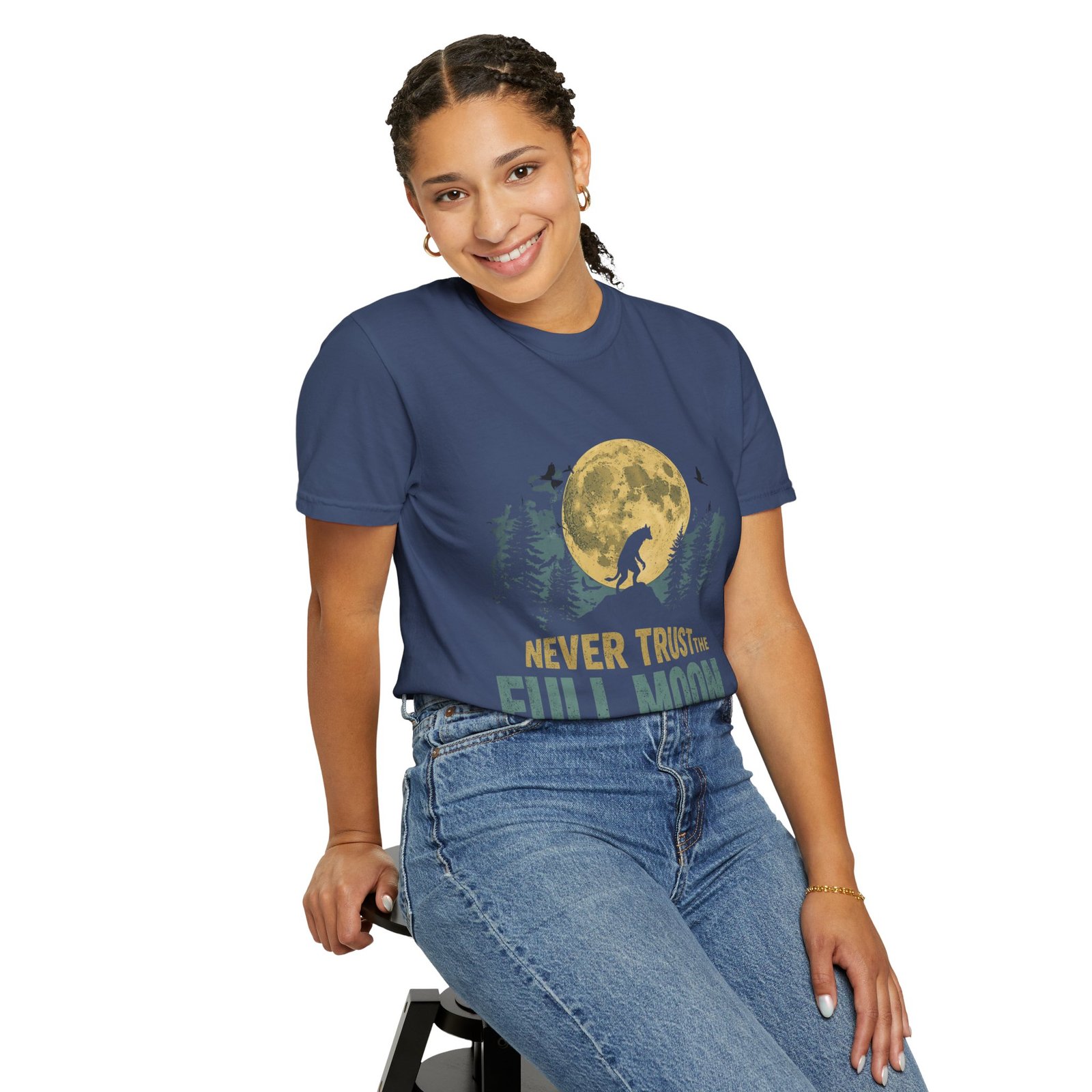 Never Trust The Full Moon Werewolf Graphic T-Shirt | Vintage Horror Moon Tee - Image 31