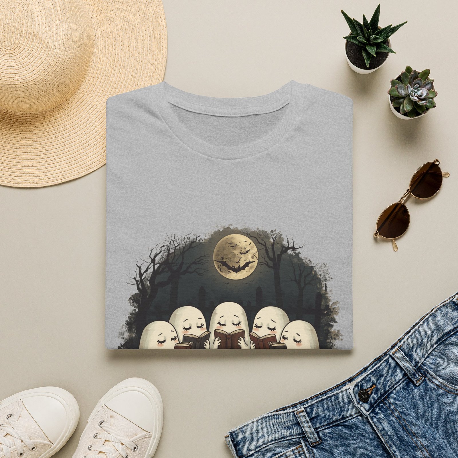 Ghost Book Club T-Shirt | Cute Halloween Reading Ghosts Tee | Spooky Fall Unisex Shirt - Image 14