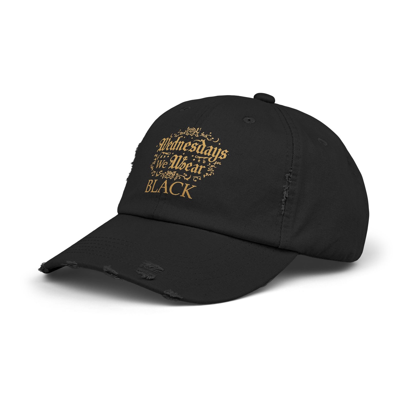 Wednesday We Wear Black Distressed Cap — Gothic Vintage Baseball Hat - Image 2
