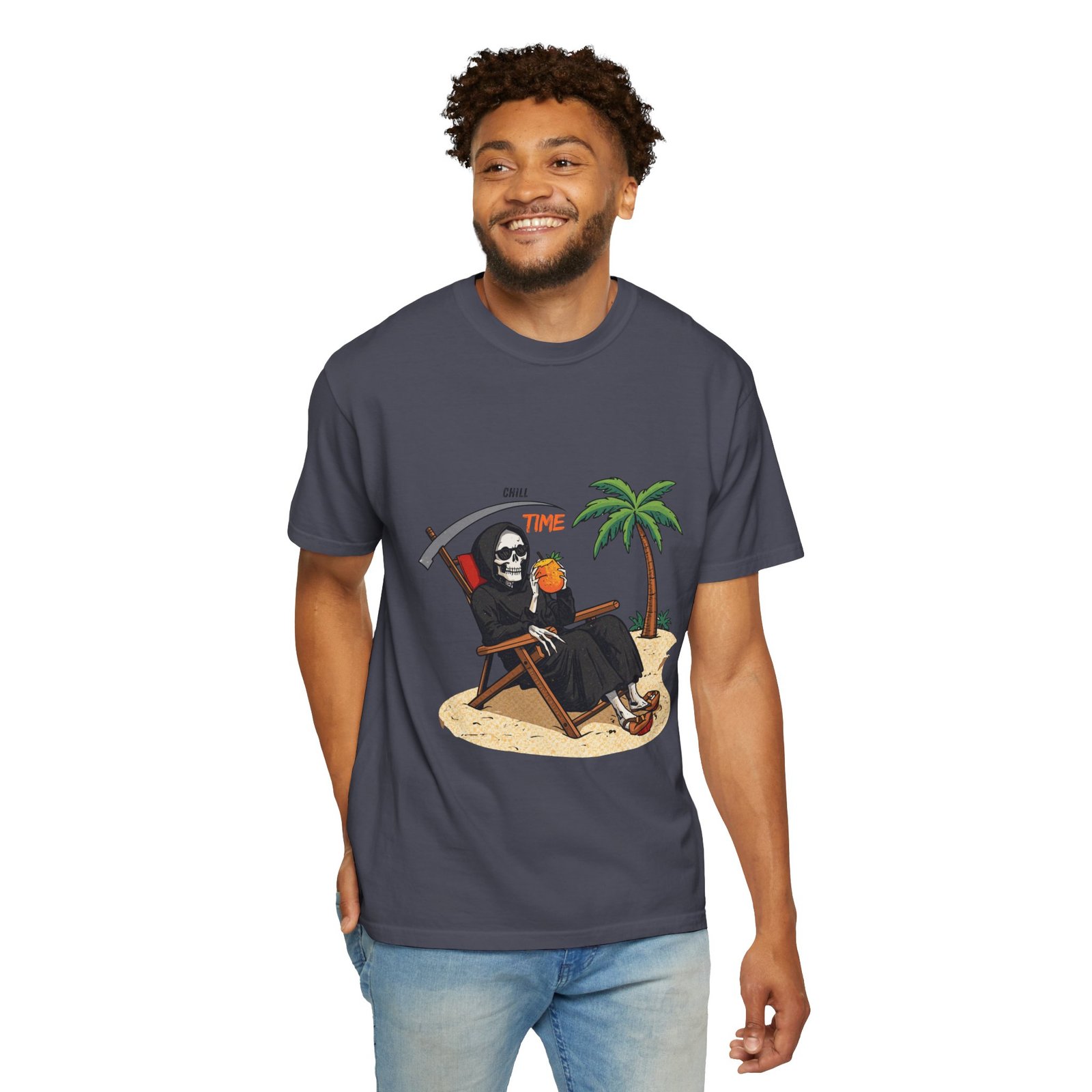 Time to Relax Grim Reaper Beach T-Shirt | Funny Skeleton Summer Graphic Tee - Image 49