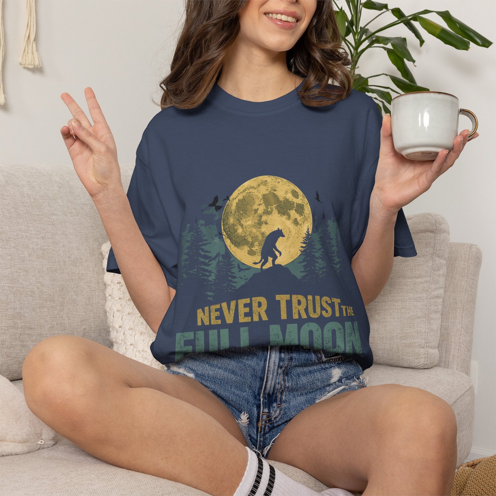 Never Trust The Full Moon Werewolf Graphic T-Shirt | Vintage Horror Moon Tee - Image 14