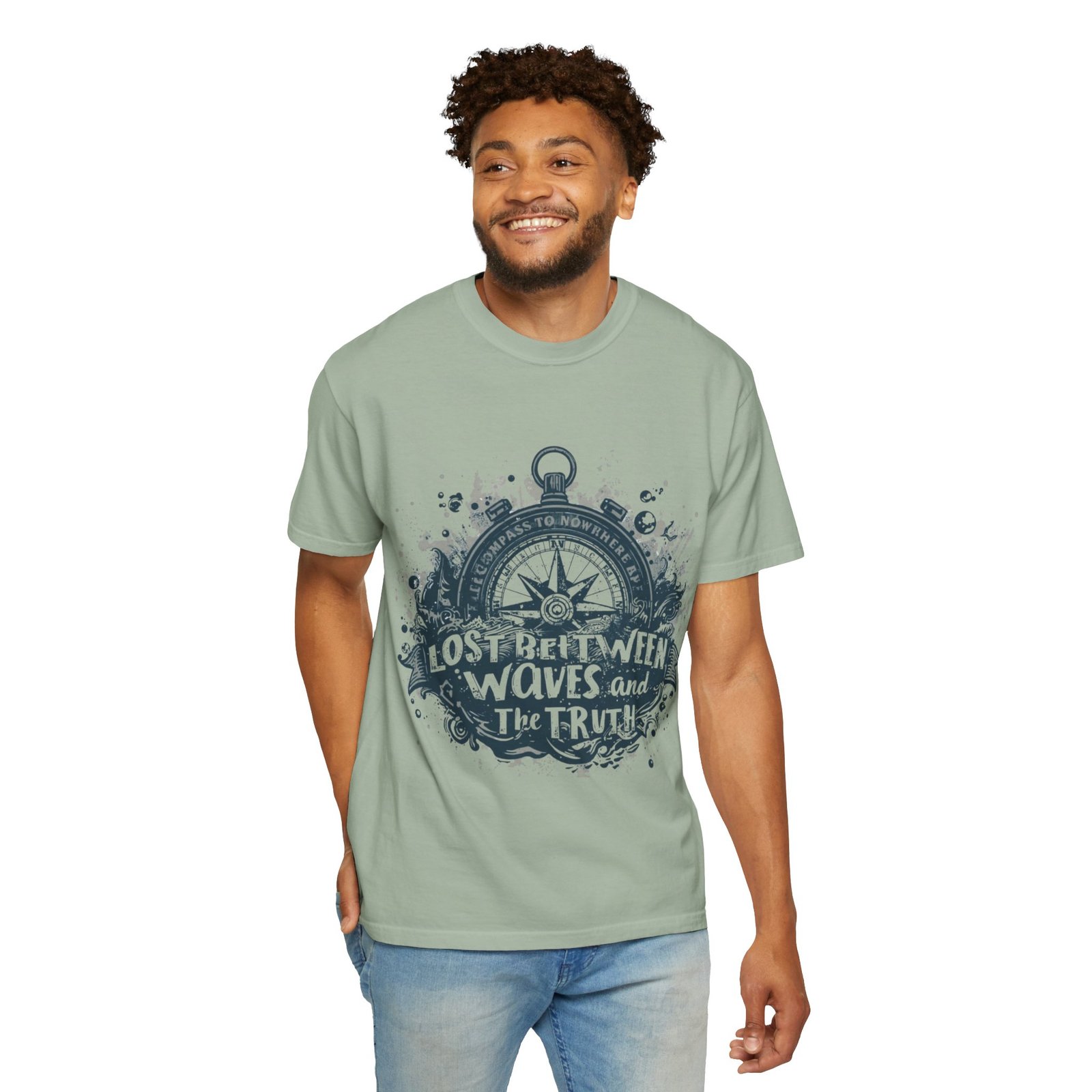 Compass & Waves Graphic T-Shirt — "Lost Between Waves and the Truth" Nautical Tee - Image 16