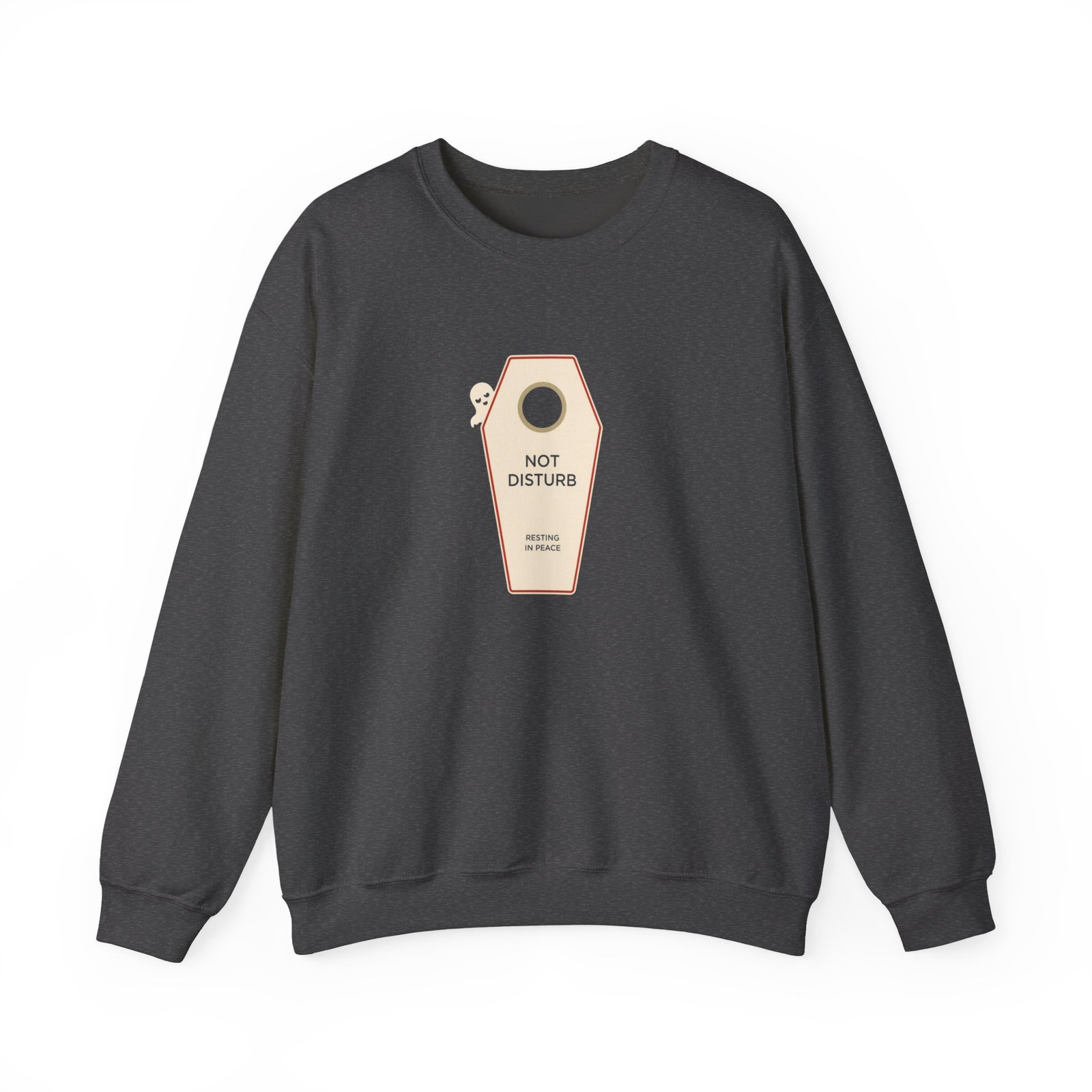 Crewneck Sweatshirt — 'Not Disturb' Coffin Door Hanger Graphic - Image 13