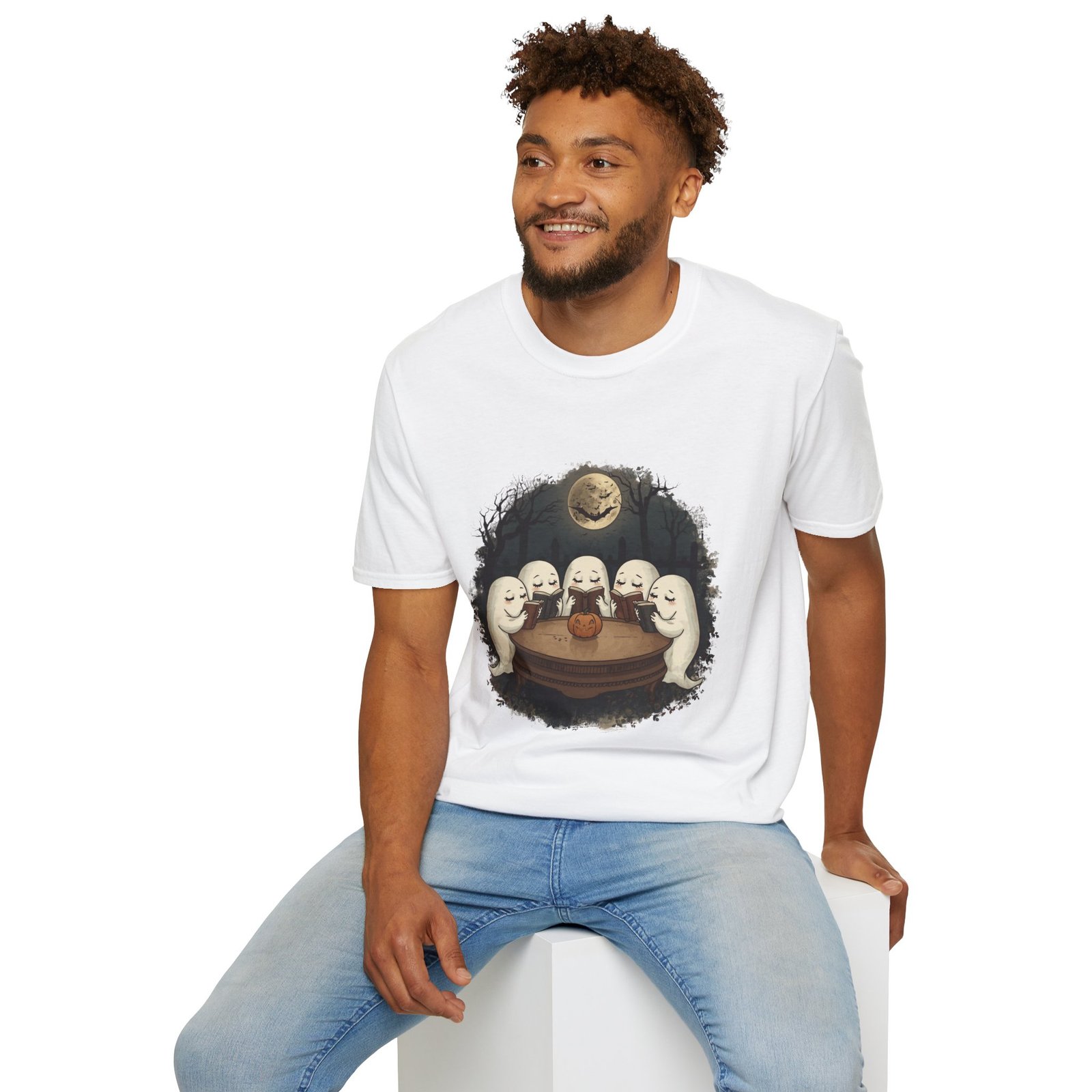 Ghost Book Club T-Shirt | Cute Halloween Reading Ghosts Tee | Spooky Fall Unisex Shirt - Image 6