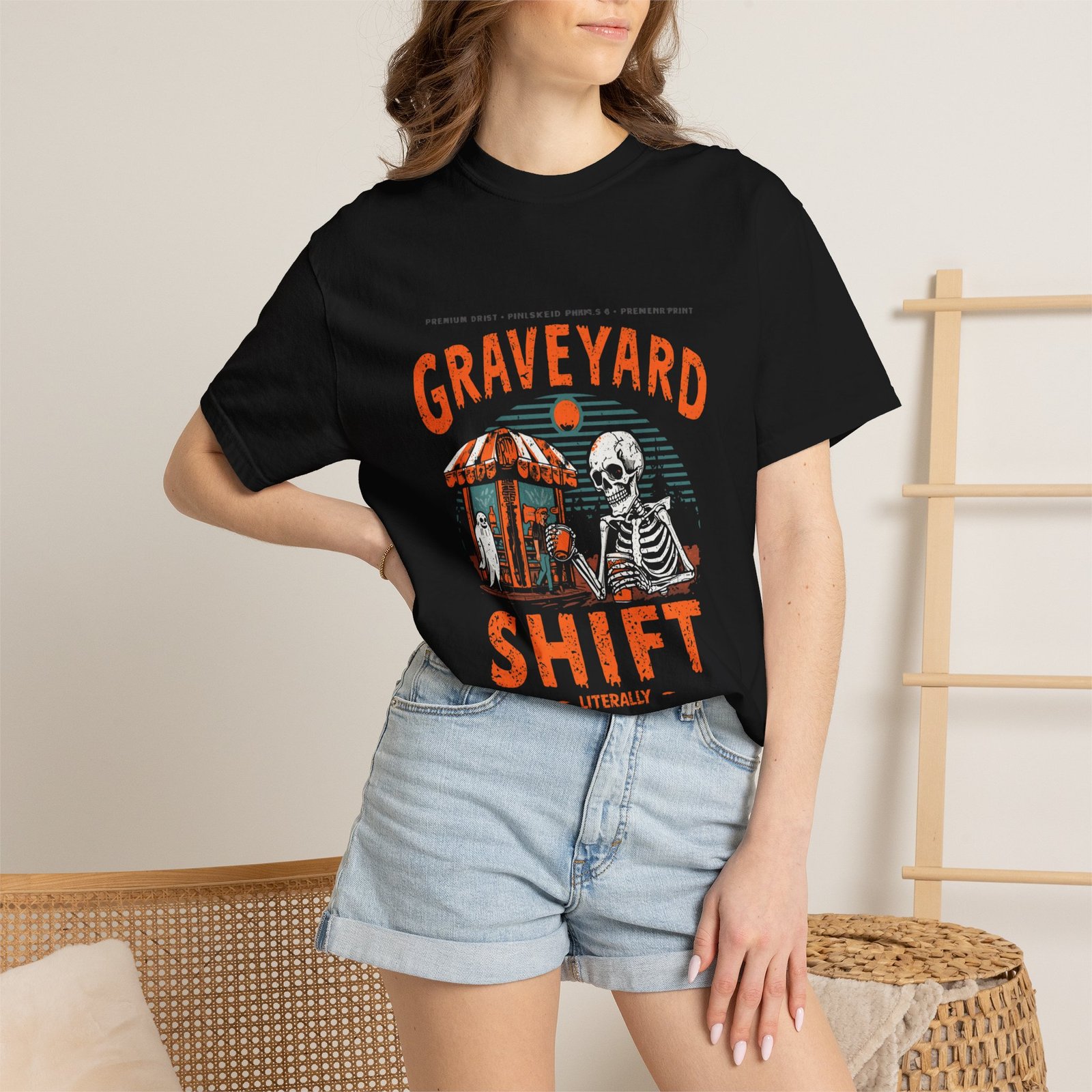 Graveyard Shift T-Shirt – Funny Skeleton Halloween Graphic Tee - Image 25