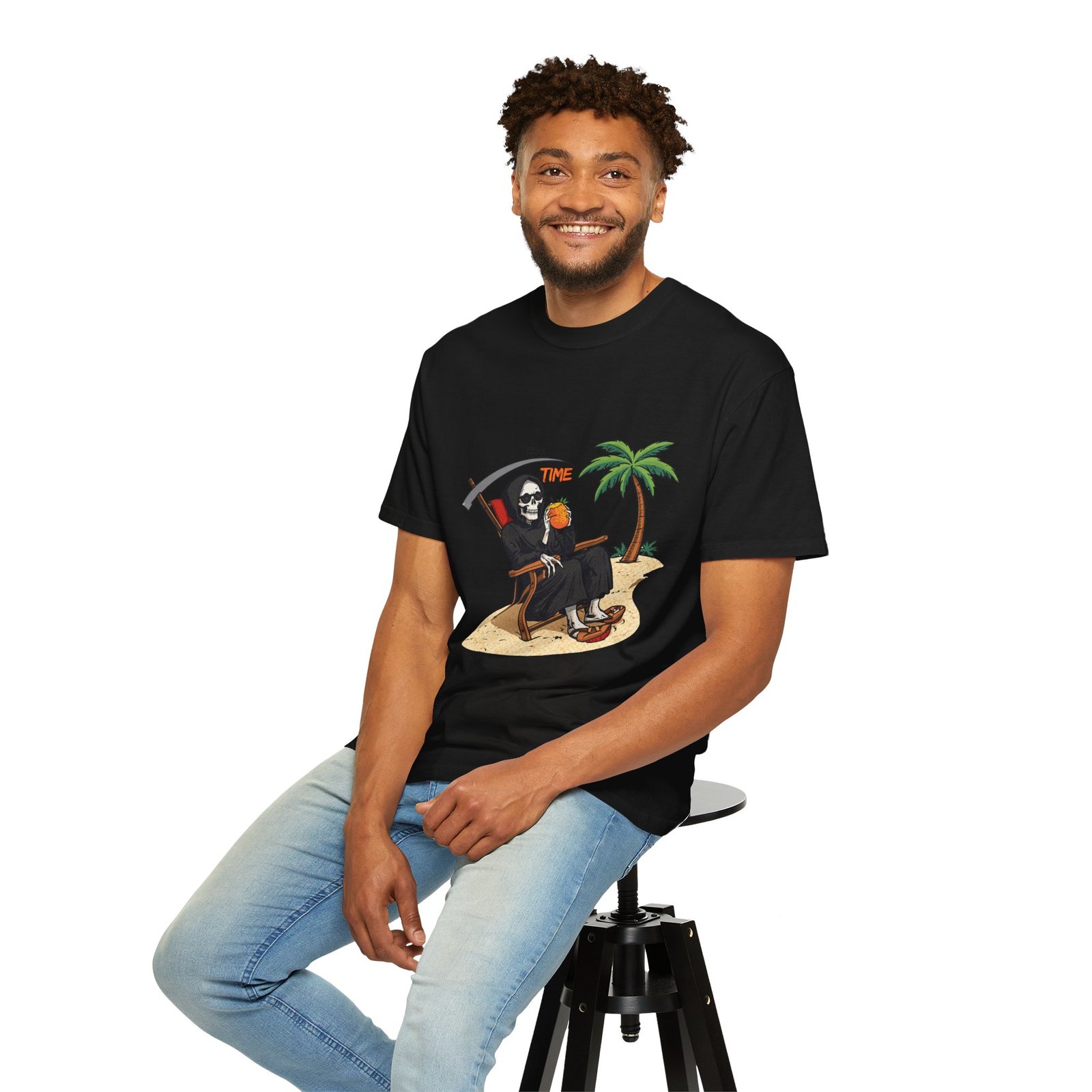 Time to Relax Grim Reaper Beach T-Shirt | Funny Skeleton Summer Graphic Tee - Image 43