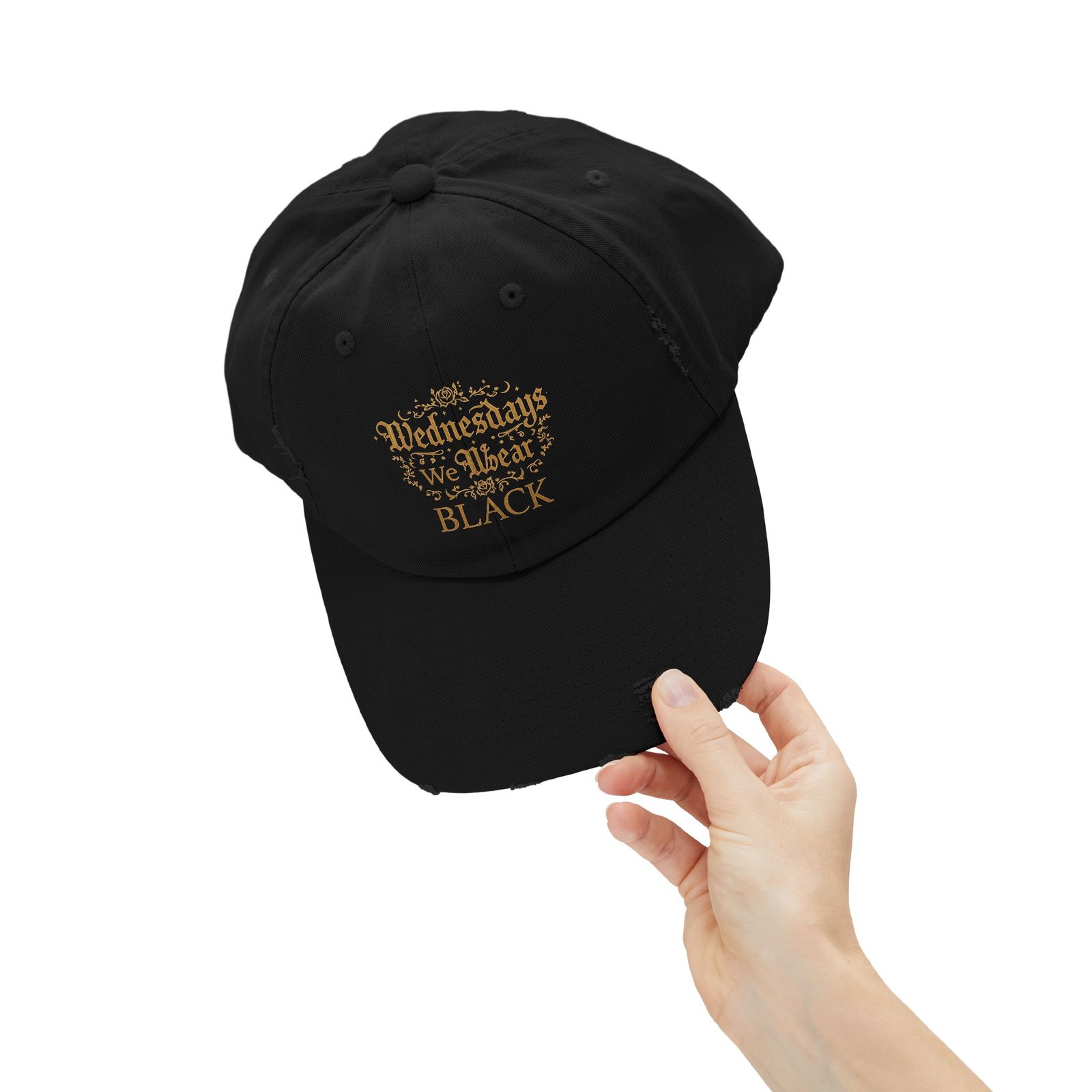 Wednesday We Wear Black Distressed Cap — Gothic Vintage Baseball Hat - Image 7